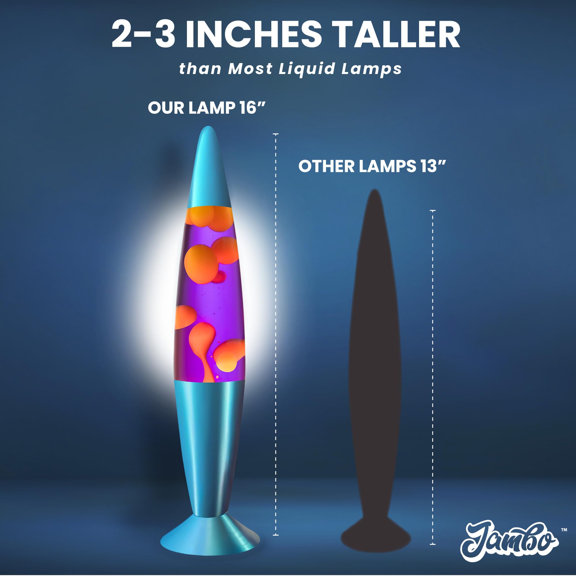 Jambo Liquid Motion Lamp - 16in Glass Lamp, Blue Base, Purple Liquid, Yellow Wax