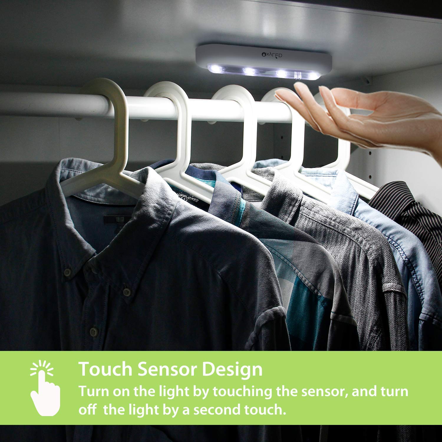 OxyLED Mini Tap Light - Battery Operated, Touch Sensor, 4-LED, 140° Rotation, 3 Pack, White Light, Model T-01-3