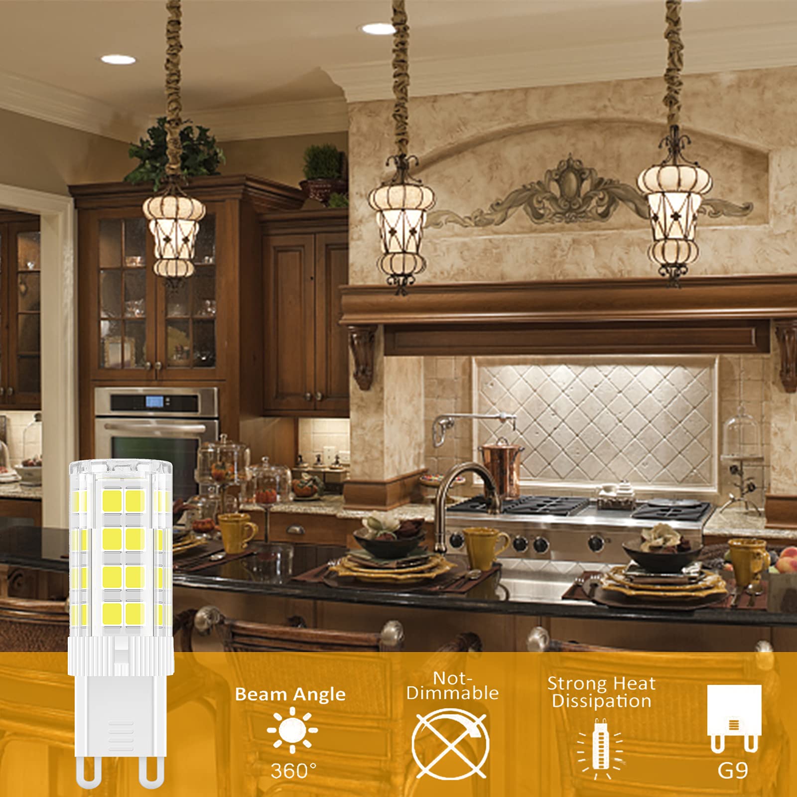 Topleder G9 Led Bulb Daylight 5W, 5000K Non-Dimmable, 40 Watt T4 G9 Halogen Equivalent, 120V No-Flicker, Chandelier Lighting 450