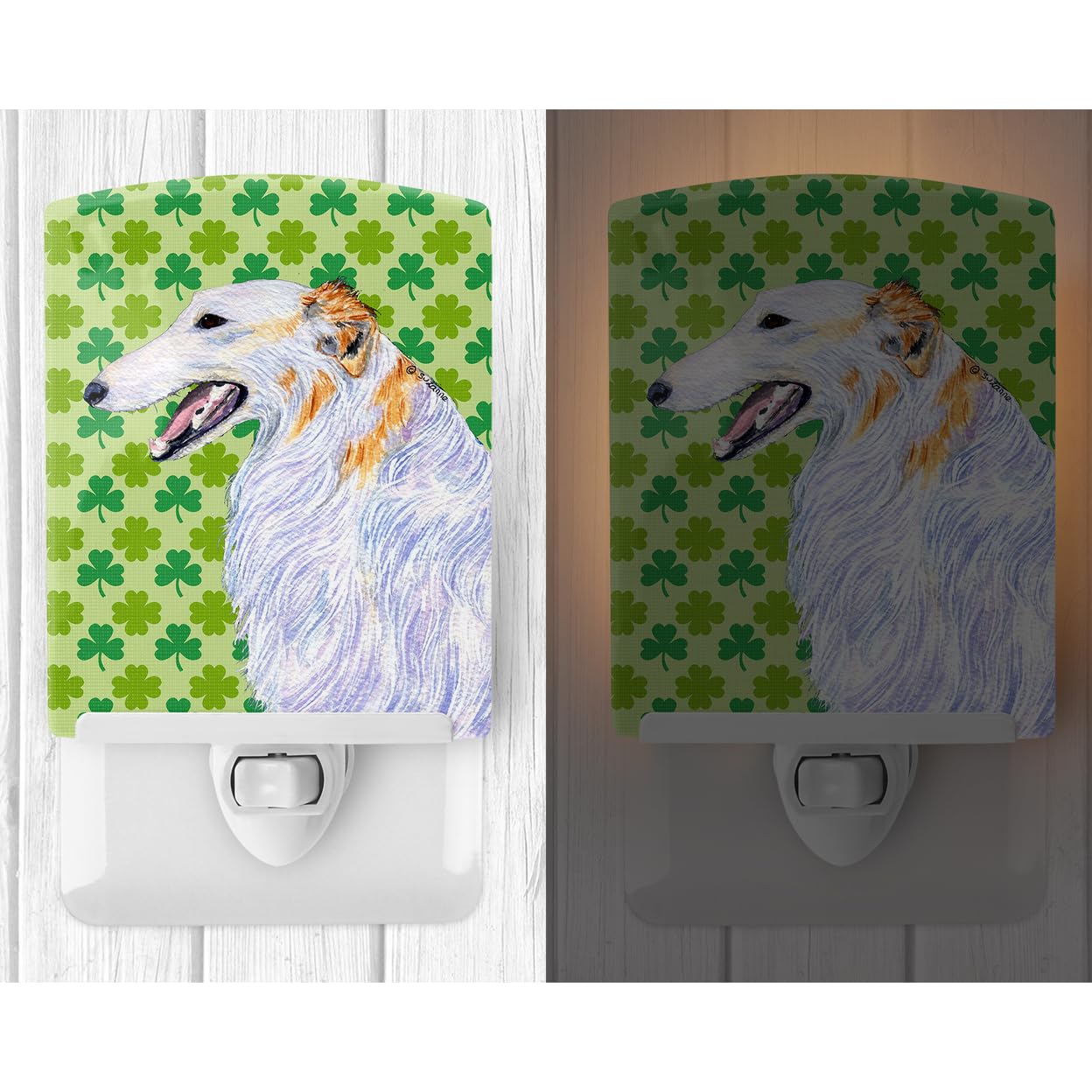 Carolines Treasures Borzoi St. Patricks Day Ceramic Night Light, 6x4x3in, Multicolor, Model SS4406CNL, UL-Certified