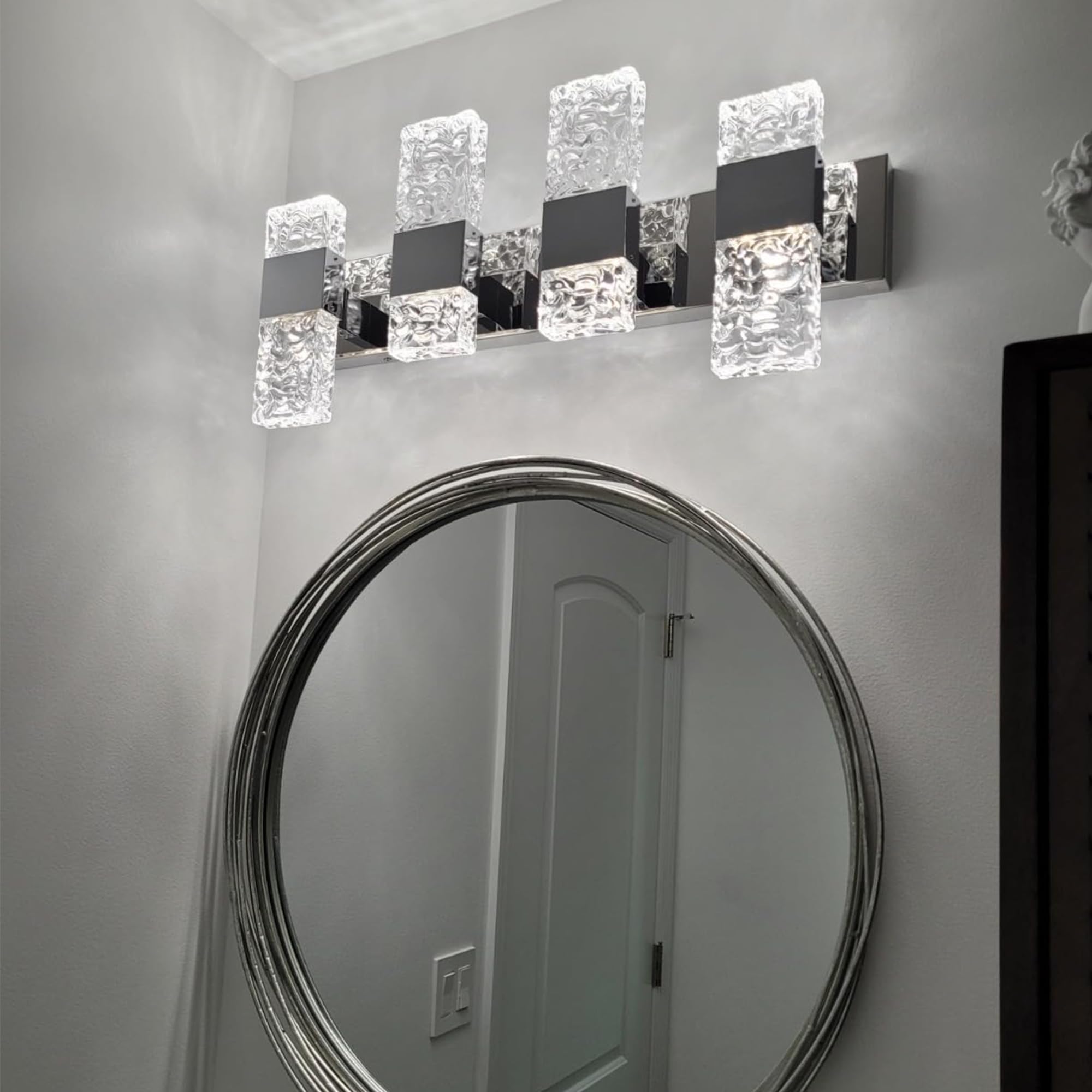 Oylyw Brushed Nickel Dimmable Led Bathroom Vanity Light Fixtures - 4 Light 6000K Over Mirror