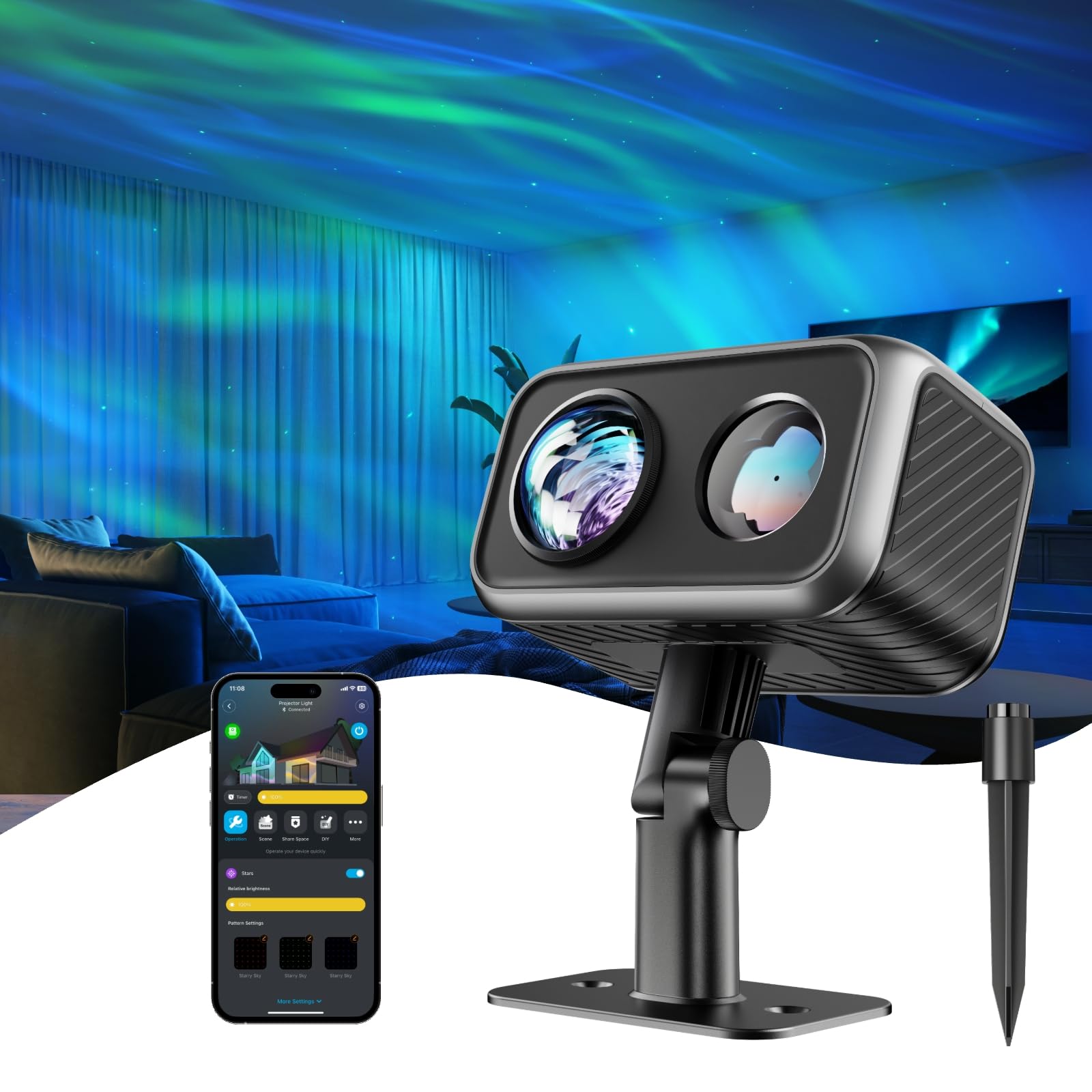 Govee Outdoor Projector Light, Laser and Aurora Star Projector Light for Indoor and Outdoor Decor, 16 RGB Patterns, RGBW Aurora,