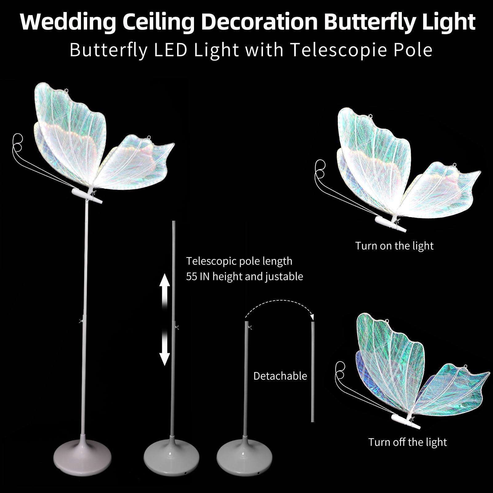 ECGOIOE Wedding Butterfly Floor Lamp, 60CM/24IN, Colored Silver, Iron Material, Creative Ceiling Hanging Decoration