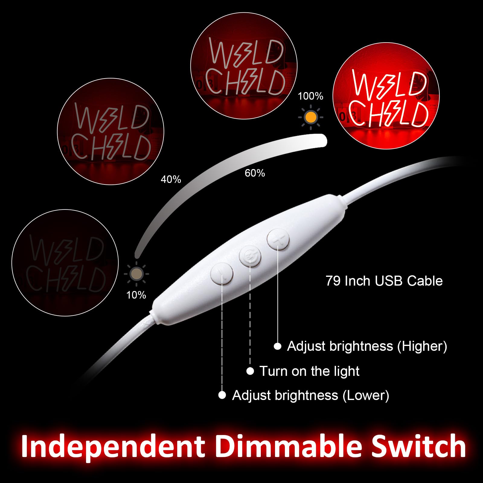 Horseneon Wild Child Neon Sign Dimmable Creative Led Wall Decor For Home Colorful Neon Lights For Child Edgy Room Decor Teens Unique Back To School Gift For Students