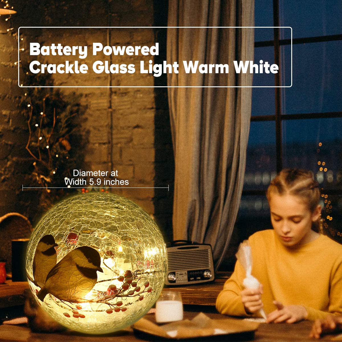 Idealxmas Glass Birds Pattern Led Light - Wireless  le Glass Night Lamp, Warm White, Clear, 1 Birdsball For Bedroom & Garden Decor