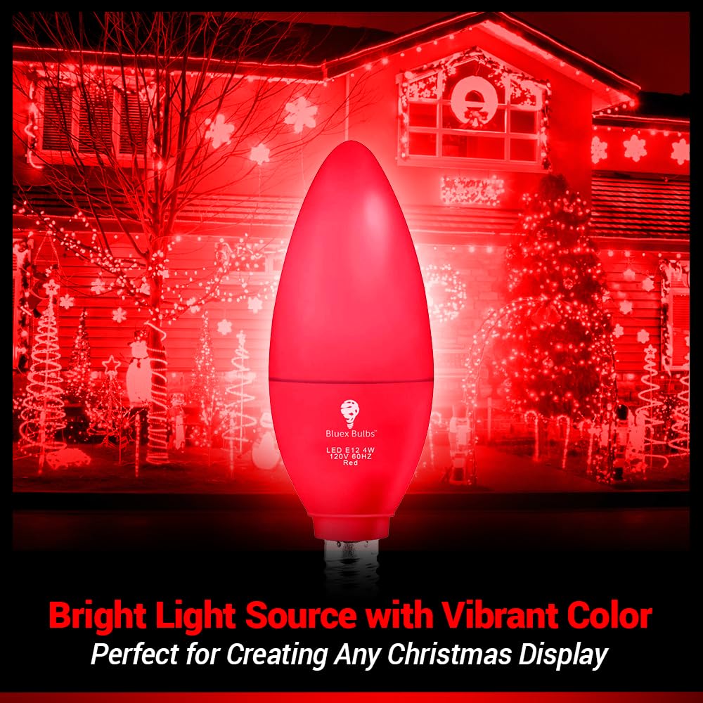 6 Pack Bluex Led Candle Red Light Bulb - 4W (40Watt Equivalent) - E12 Base Red Led Red Bulb, Party Decoration, Porch, Home Lighting, Holiday Lighting, Chandelier Light Bulbs, Candelabra Bulbs