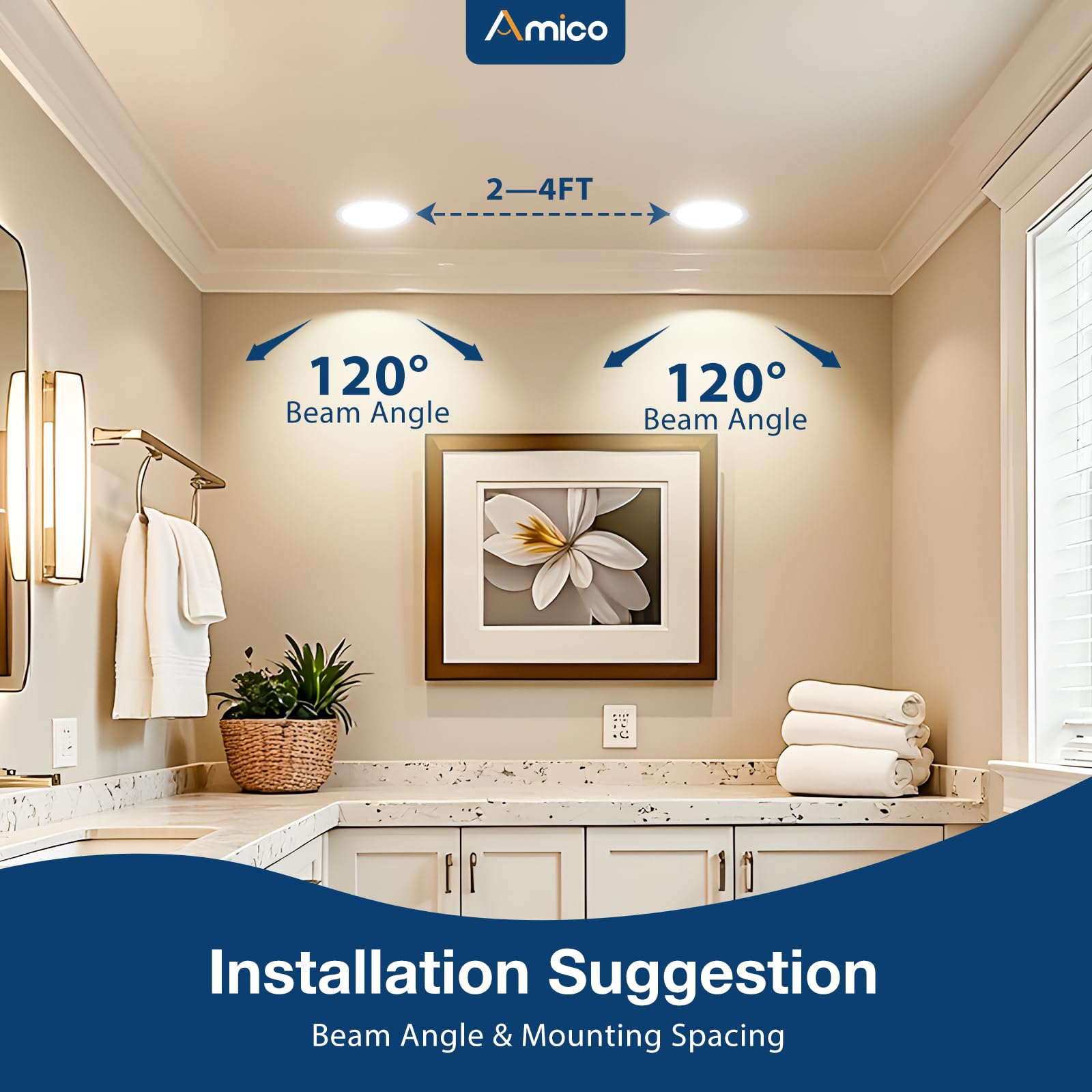 Amico 4 Inch 5CCT Ultra-Thin LED Recessed Light, 10W Dimmable, 700LM, 4 Pack, Selectable 2700K-500
