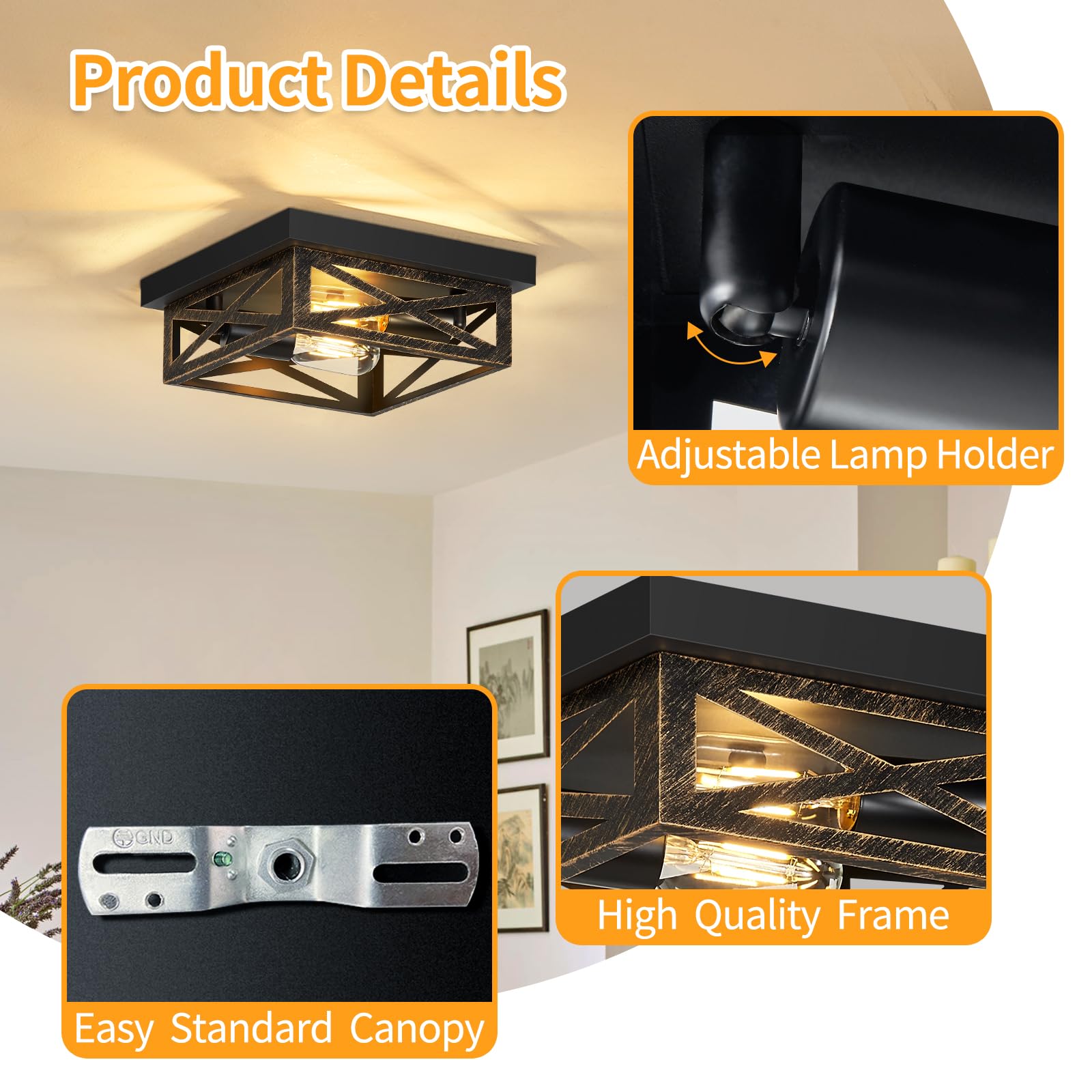 Zhu Yan 2 Pack Farmhouse Flush Mount Ceiling Light,Rustic Flush Mount Ceiling Light Fixture,Light Fixtures Ceiling Mount For Kit