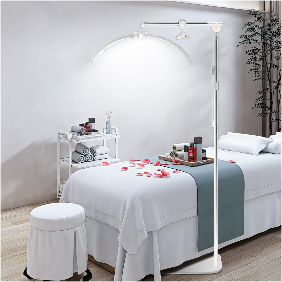 yAyusi Lash Light for Eyelash Tech, Foldable Floor Lash Lamp for Eyelash Extensions, LED Half Moon Light Lash Tech with Phone Ho