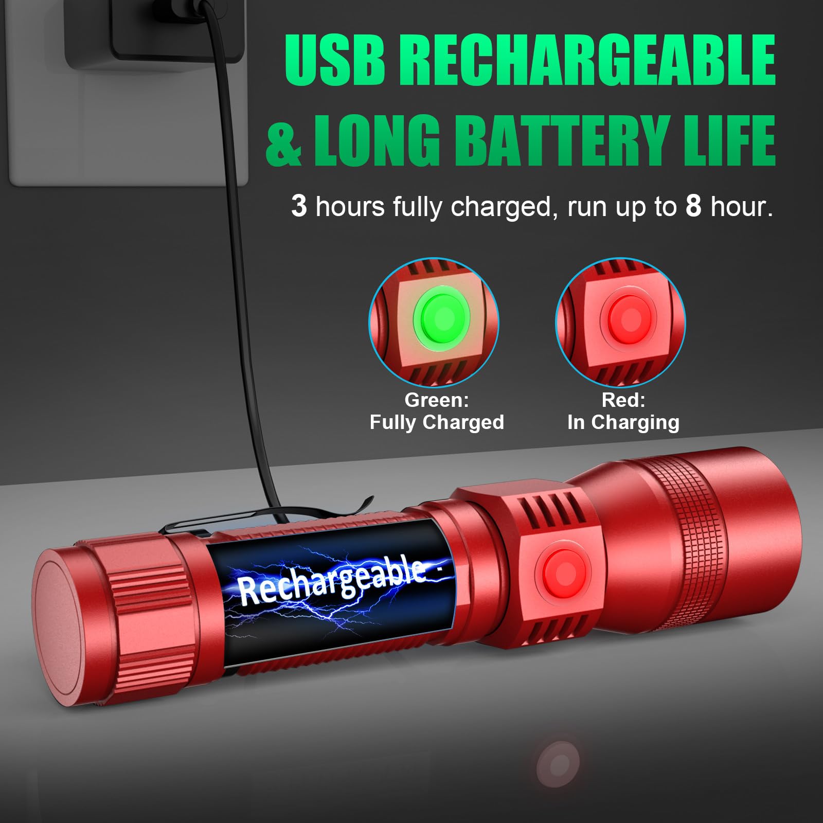 AdamStar 3-in-1 Rechargeable Black Light Flashlight, 7 Modes, Waterproof, High Lumens, Model 016, Aluminum, Black + Red with Case