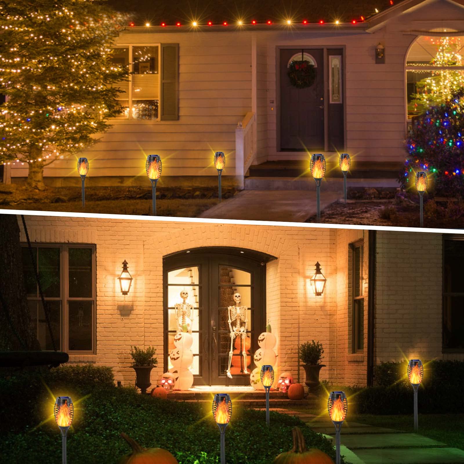 Eoyizw 8 Pack Solar Torch Light With Flickering Flame, 12 Leds Solar Lights Outdoor, Ip65 Waterproof Solar Tiki Torches For Outs