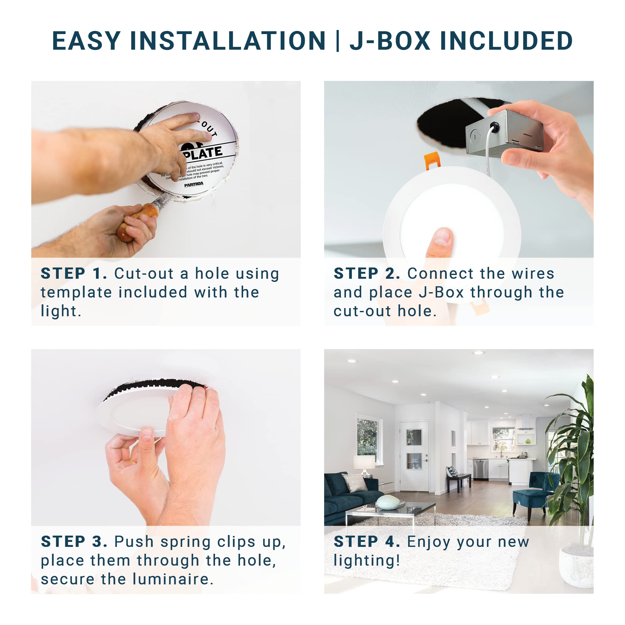 Parmida (12 Pack) 6 Inch Ultra-Thin Led Recessed Ceiling Light With Junction Box, 12W, Dimmable Canless Wafer Slim Panel Downlight, Ic Rated, Etl-Listed - 3000K