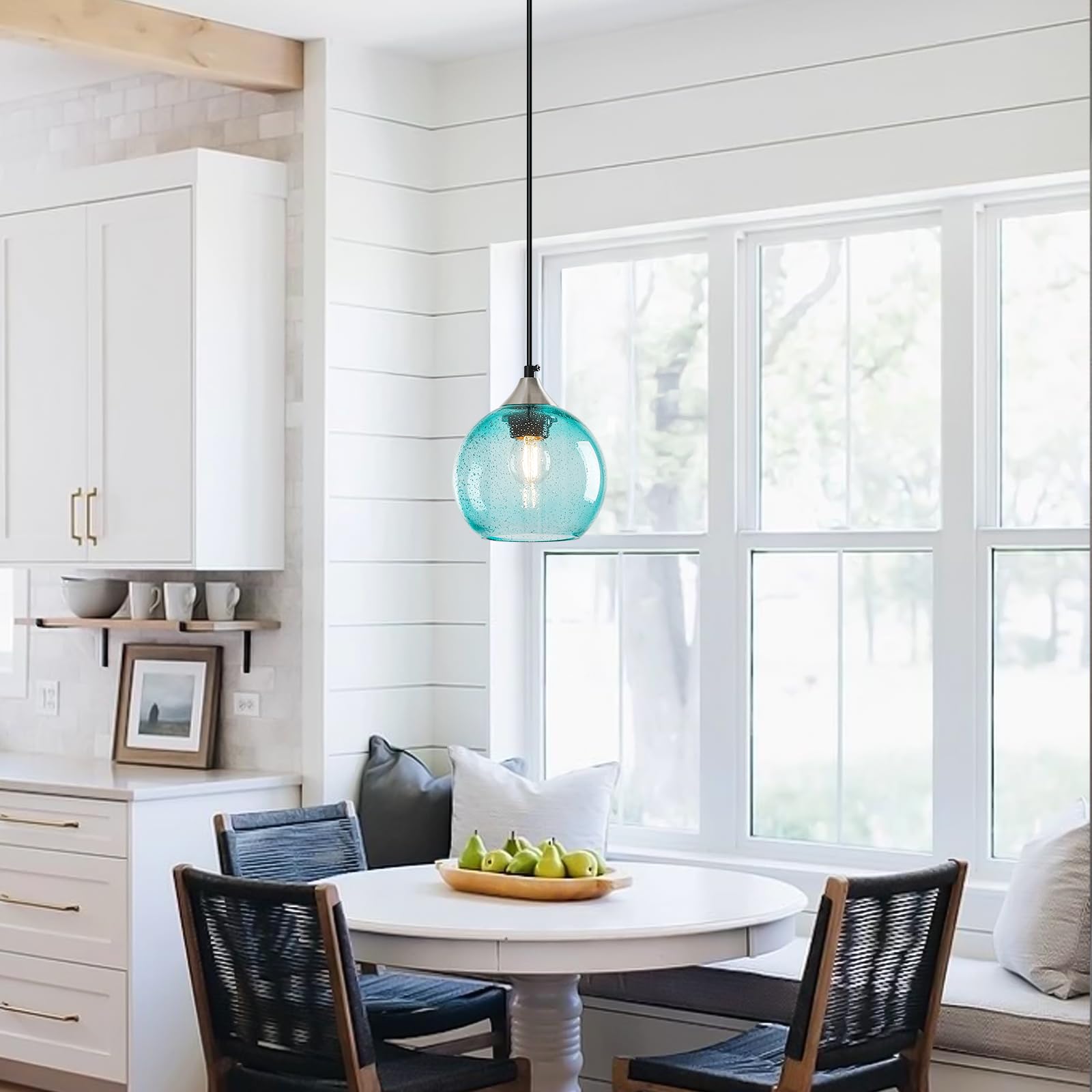 Lbsqj Light Blue Glass Pendant Lights Kitchen Island Globe Pendant Light Fixtures Modern Pendant Lighting For Bedroom Living Dining Room Light Fixture (5.9 In  2 Pack)