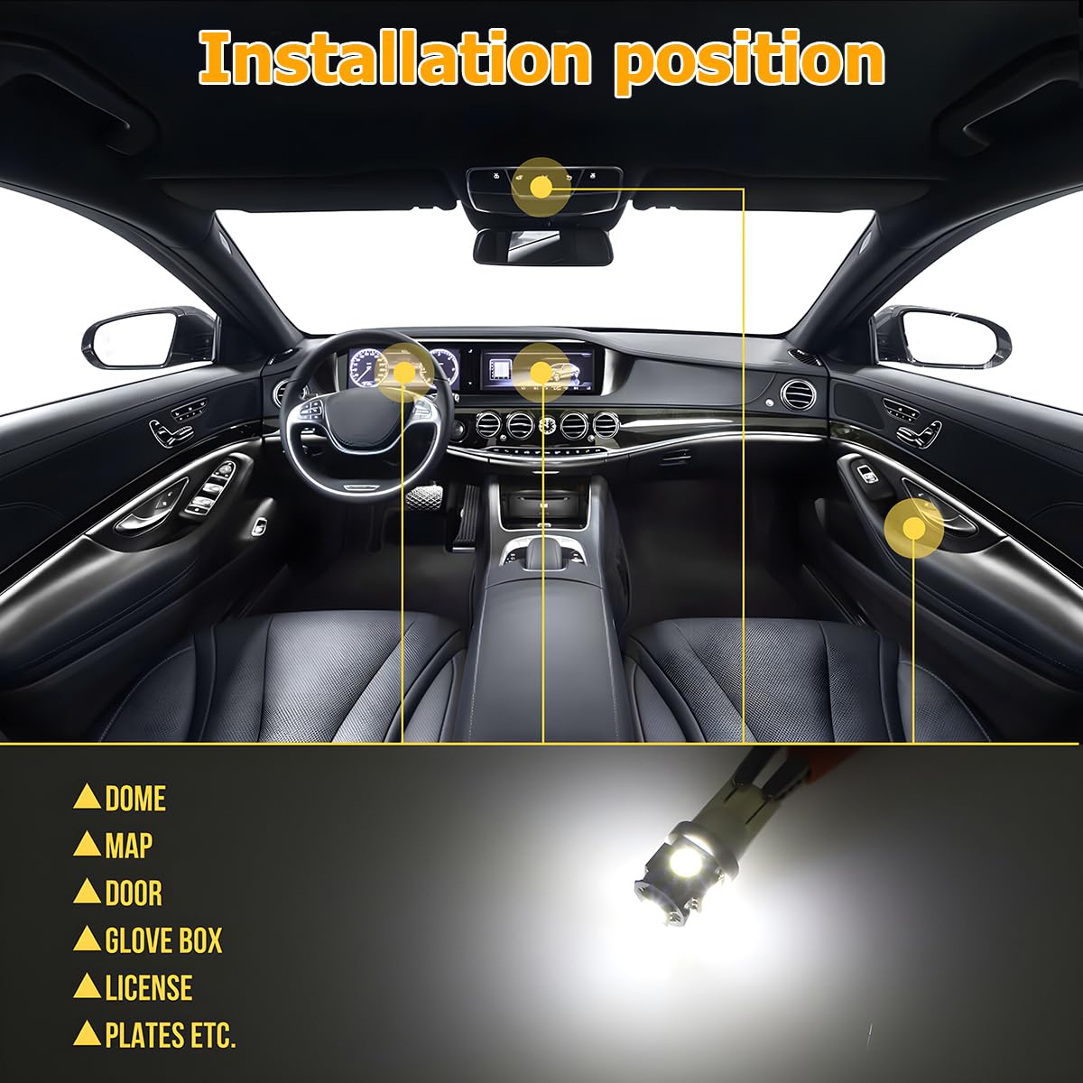 HIPOPY Car LED Lights Kit, 42 Pcs Auto Interior Bulbs, 6000K, T10 for Accessory, Brake, License Plate, Map, Parking Lights