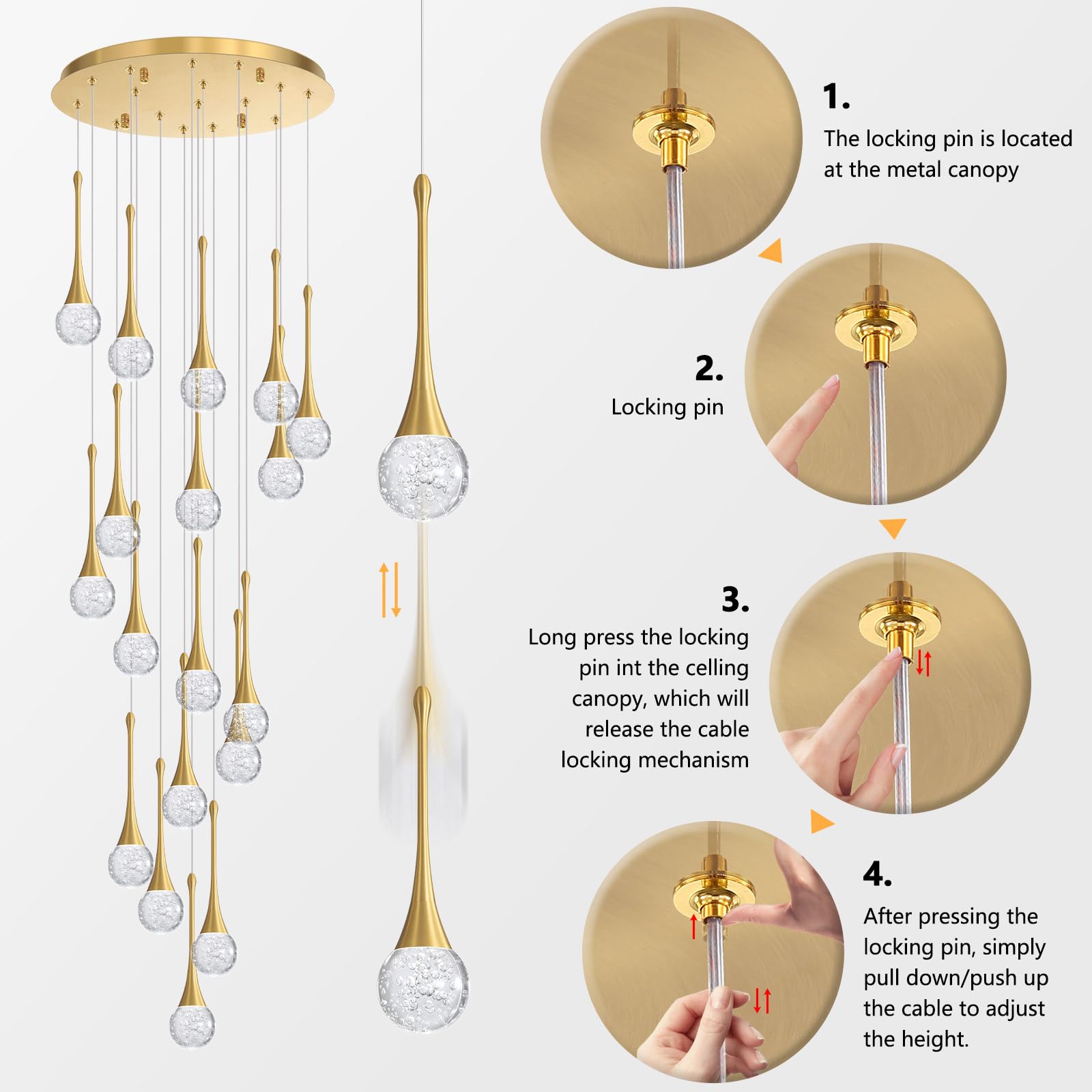 Cenozo 18-Light Modern Glam Crystal Chandelier, Gold Metal, LED Dimmable, Perfect for High Ceilings and Staircases, Model RS2037-18G