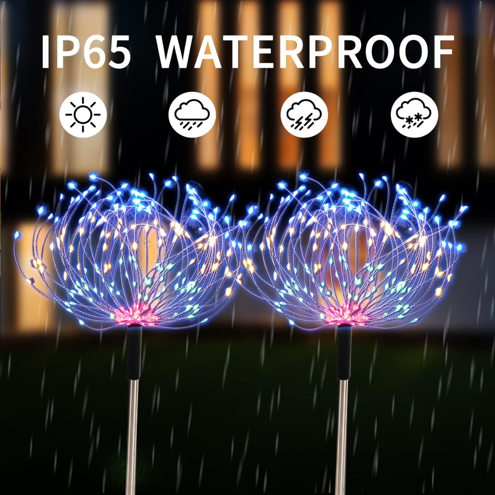 5 Pack Outdoor Solar Garden Lights, Solar Firework Lights 600 Led Waterproof Lamps Decorative, Fireworks Lamp 8 Modes Landscape