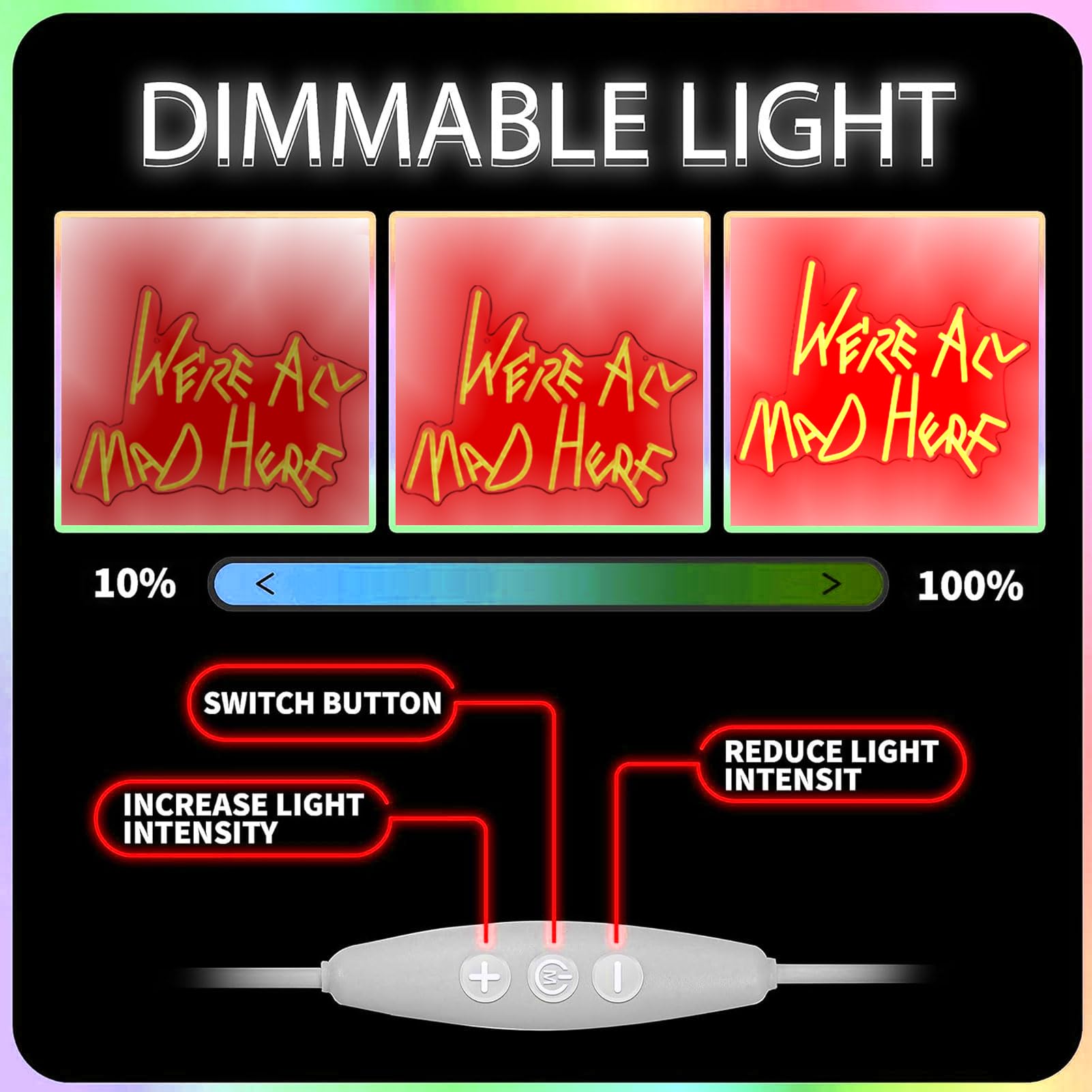 We Re All Mad Here Neon Signs/ 14 * 12 Inch/Alice In Wonderland Party Decor  Mad Hatter Tea Party Neon Lights With Diimer Switch For Bedroom Bar Home Dorm Birthday Gifts