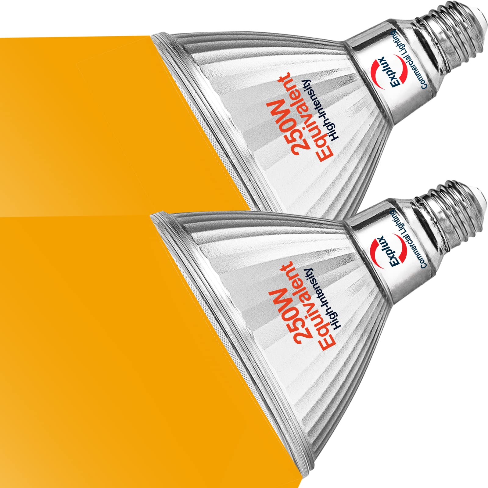 Explux High-Intensity PAR38 Flood Light Bulb, 250W Equivalent, Dimmable, Glass, Amber, 2-Pack
