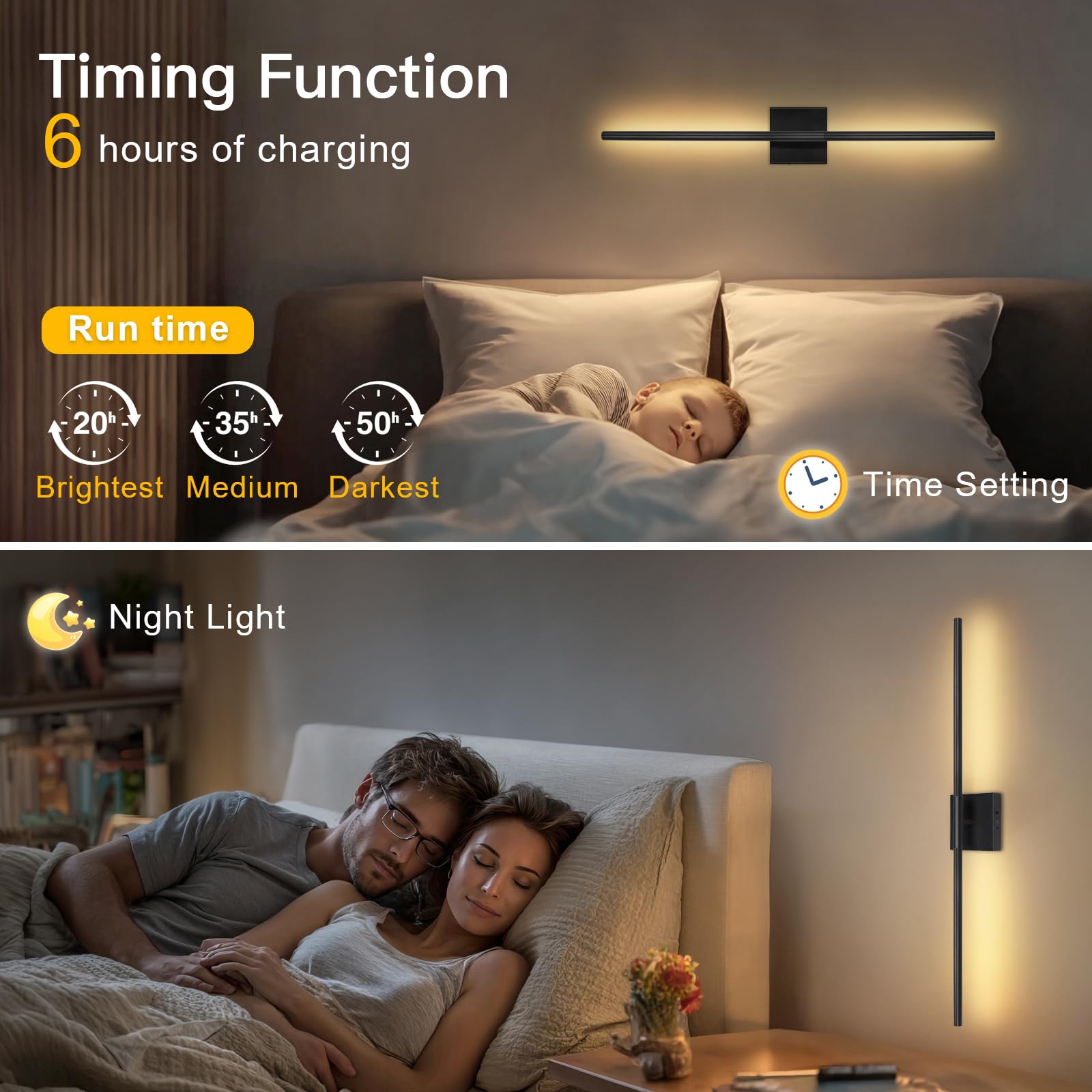 TaoFiaCo Battery Operated Wall Sconces Set of Two, Battery Wall Sconce with Remote Control, Black Modern LED Rechargeable Sconce
