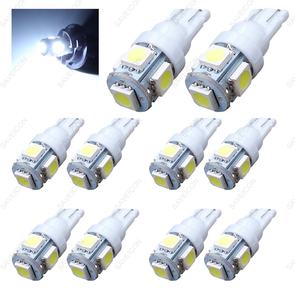 SAWE LED License Plate Dome Map Lights Bulbs, 5-SMD, Pack of 10, White