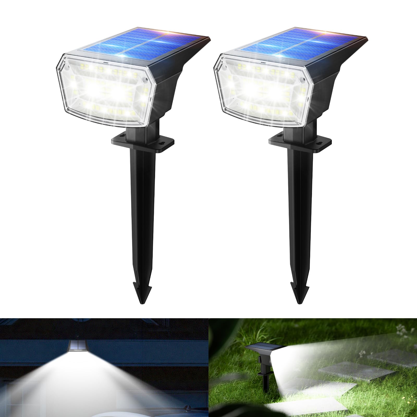 TECKNET Solar Lights Outdoor Waterproof IP65, 59 LEDs, 3 Lighting Modes, 2-in-1 Solar Security Lights, Landscape Lights for Outs