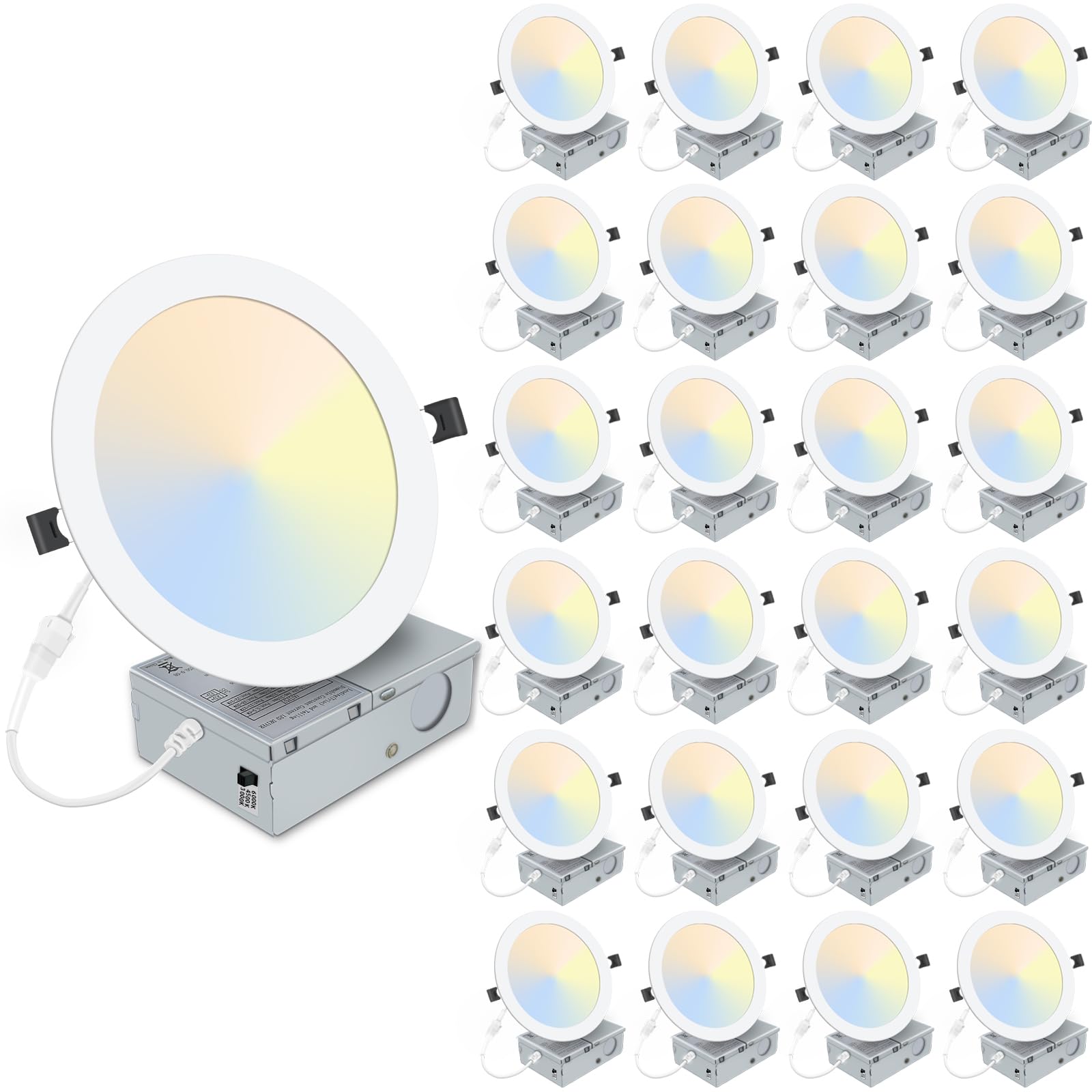 24 Packs 8 Inch Recessed LED Light: Ultra Thin LED Recessed Lighting with Junction Box, 3000K/4500K/6000K Selectable,Ceiling Lig