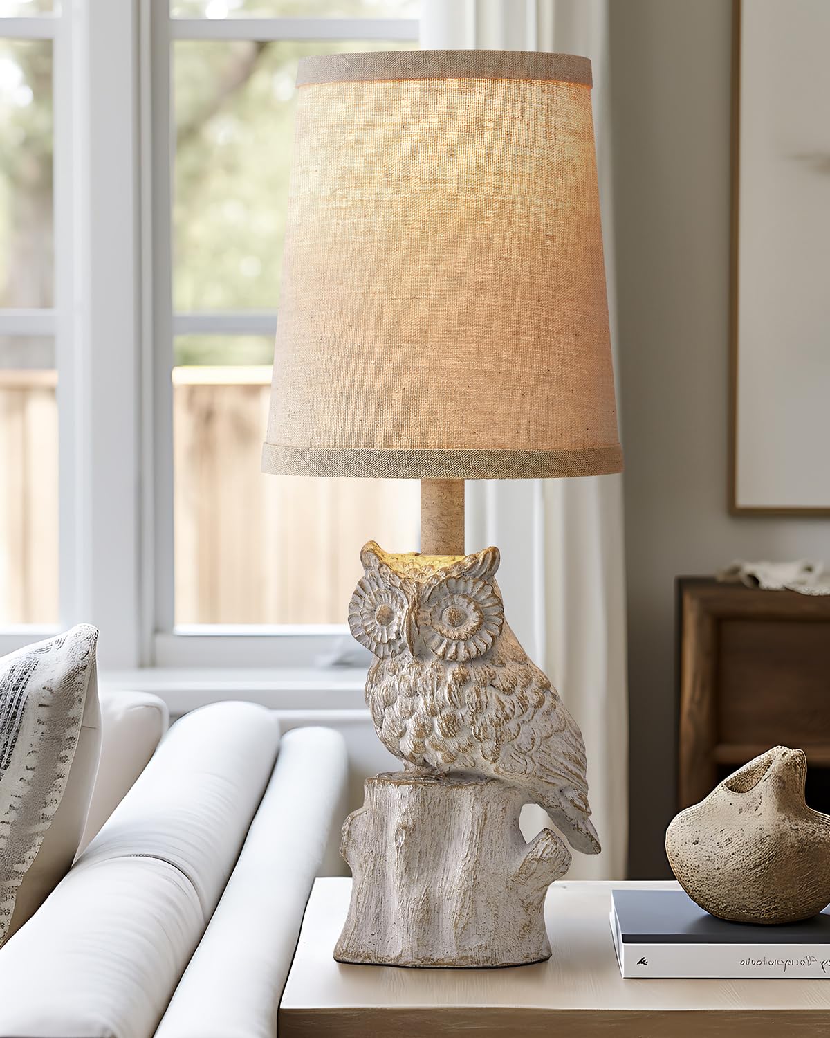 G-Safava 14.25'' Small Table Lamp For Living Room Farmhouse Bedside Resin Single Lamp With White Owl Lamp Shape For Bedroom Retr