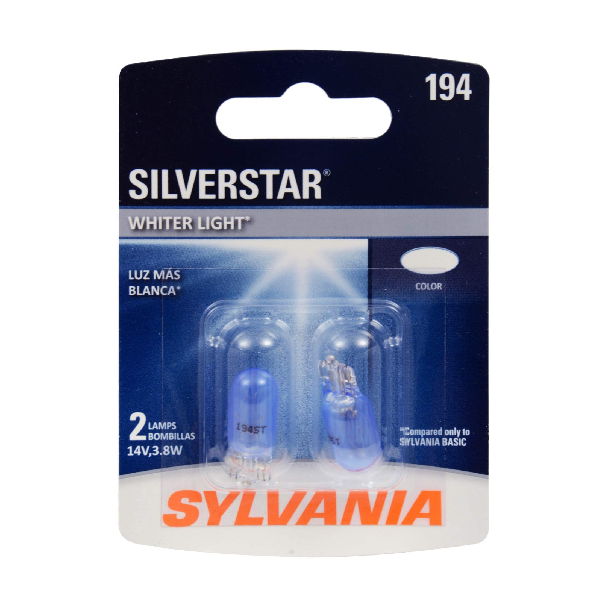 SYLVANIA 194 SilverStar Mini Bulb - Brighter White Light, Ideal for Interior Lighting, 2 Bulbs, Model 194ST.BP2