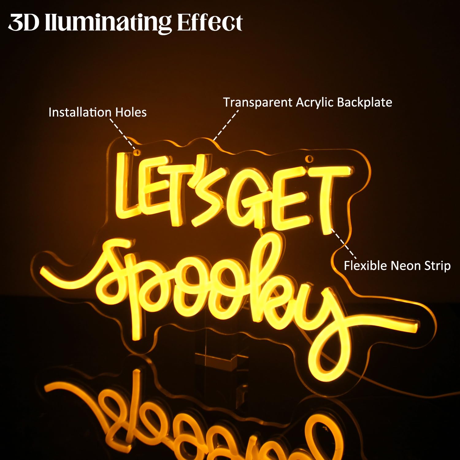 CKTBLEY Neon Sign - Spooky Halloween Quote LED Light - Acrylic - Orange - 16.5inx8.8in - Model CC-Spooky