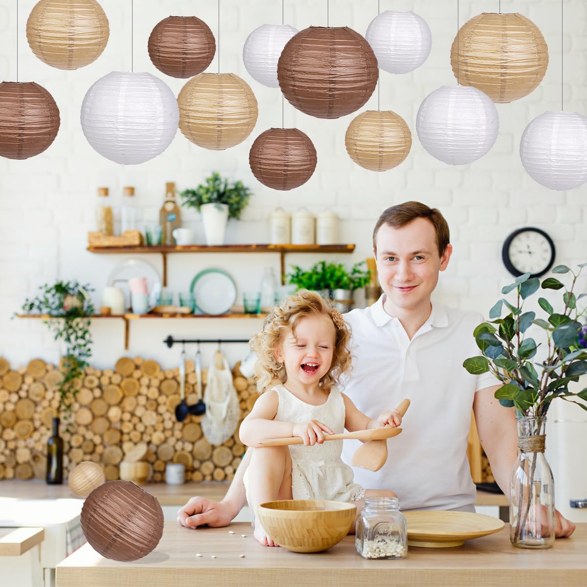Zilue Paper Lanterns Decorative, Round Hanging Paper Lanterns Decorations For Rustic Party Wedding Natural Baby Shower Boho Brow