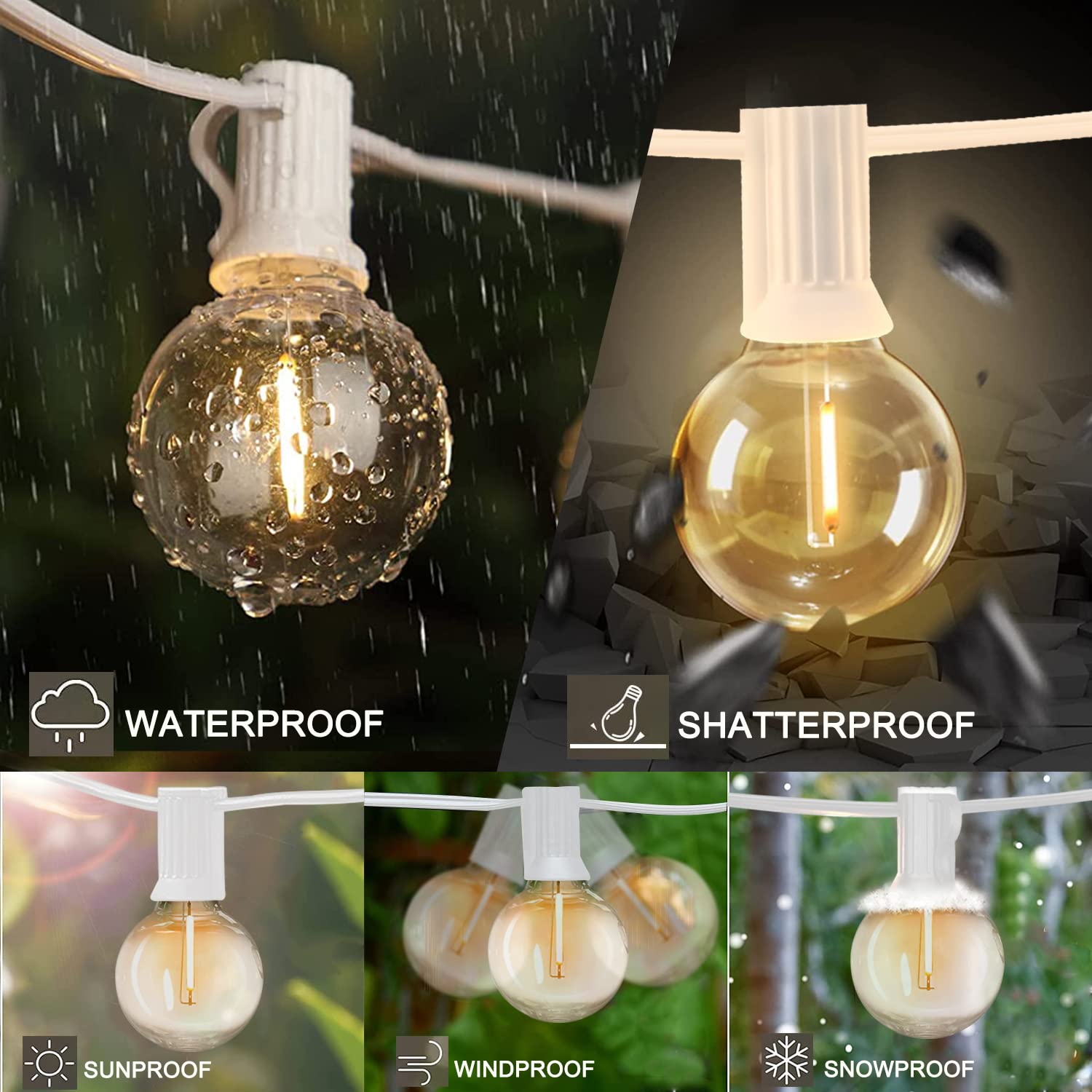 Abeja G40 LED String Lights, 25Ft Outdoor Patio Globe Lights, 27 Shatterproof Bulbs, White Wire, Ideal for Backyard and Bistro Decor