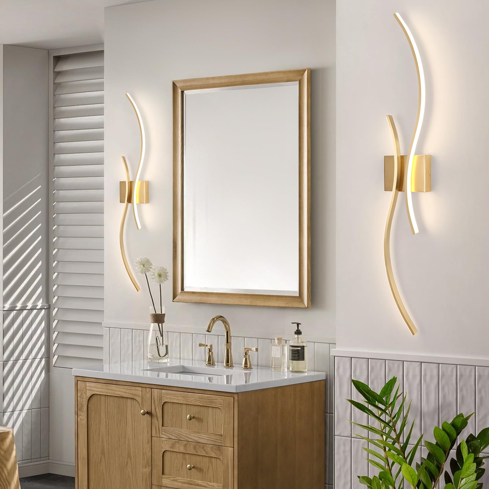 CANEOE Modern Wall Sconce Set of 2, Dimmable LED Lighting, 39" Gold Aluminum Hard-wired Fixtures for Living Room, Bedroom, Bathroom
