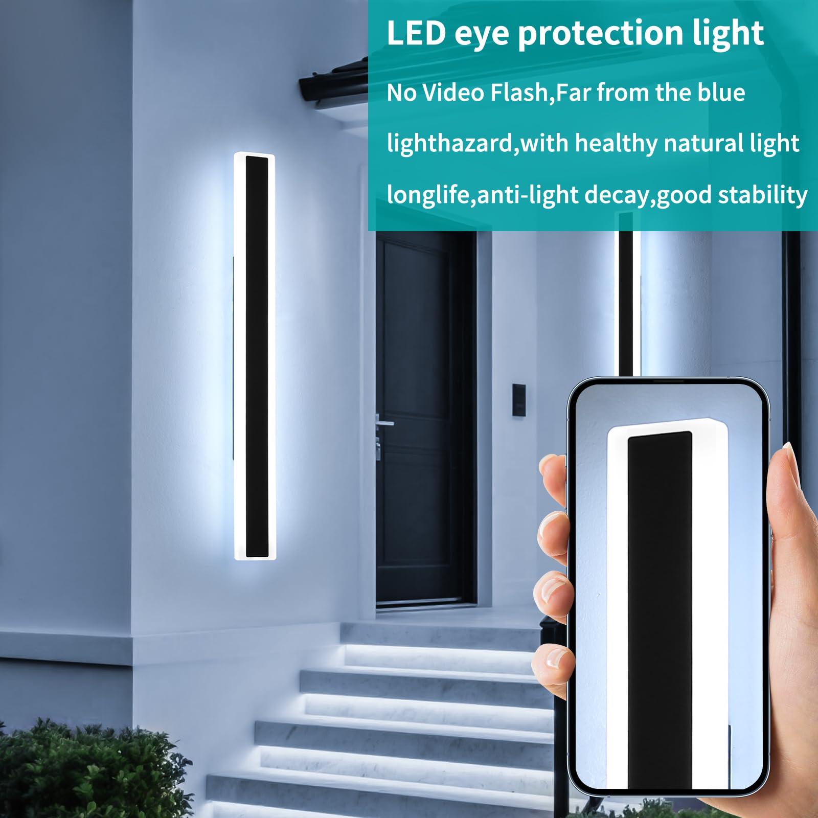 Mikeru 2Pack 47.2" LED Wall Light - 6000K Cool White, IP65 Waterproof Acrylic, Outdoor Porch Lighting Fixtures
