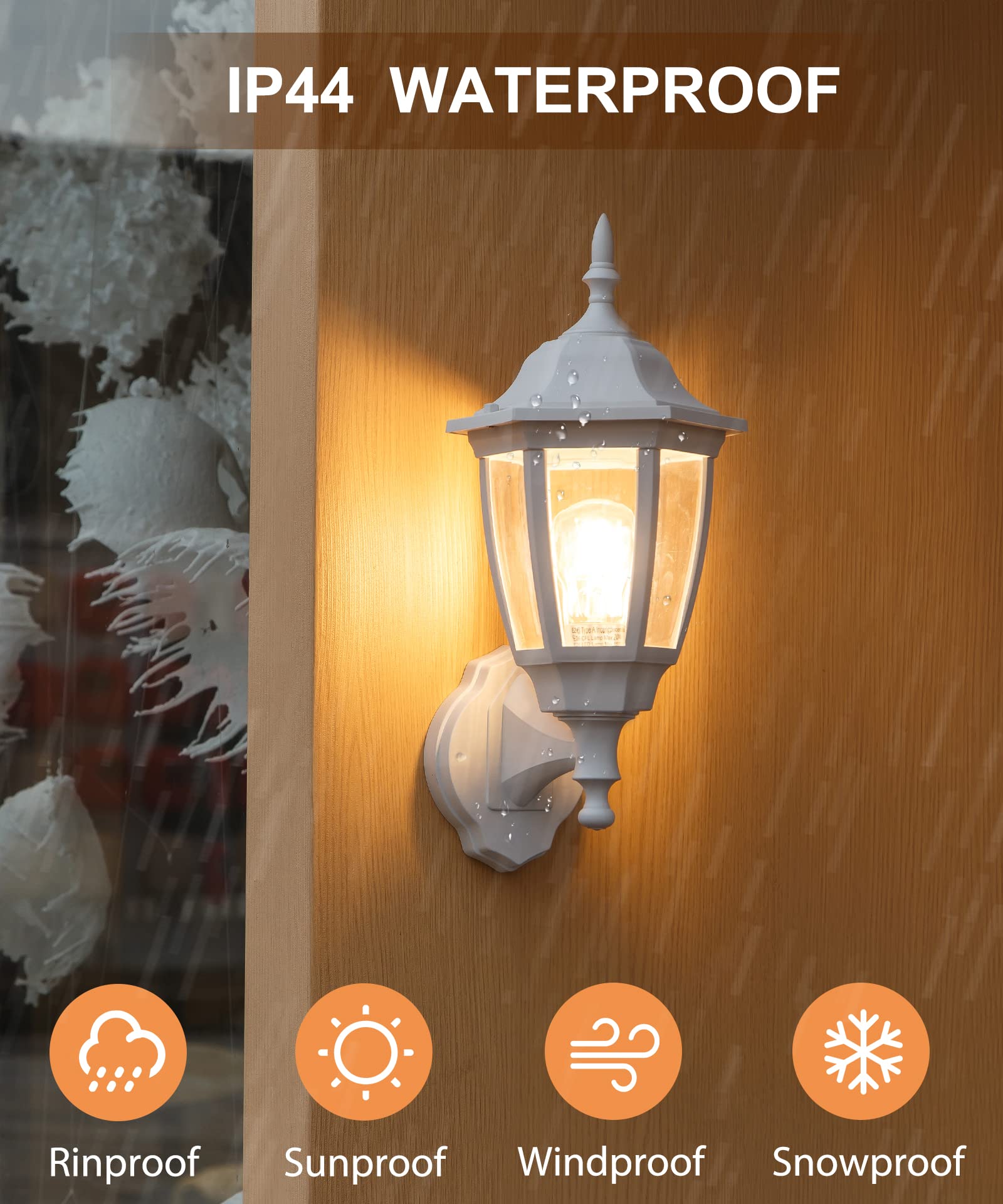 FUDESY Outdoor Wall Lantern, Waterproof Sconce Light Fixture, 2-Pack, White Plastic