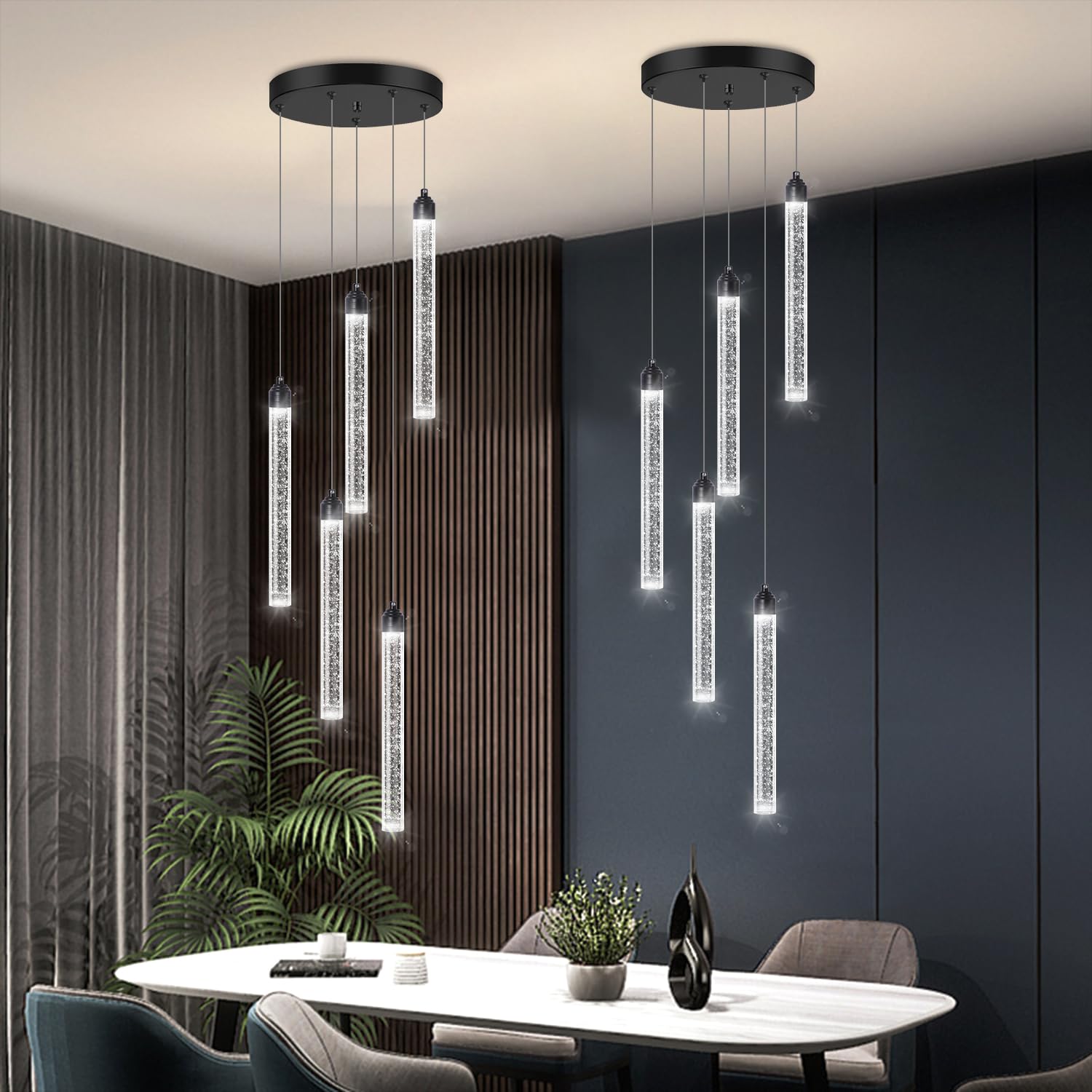 Crystal Pendant Light Mini Chandelier Bubble Pendant Lighting for Kitchen Island Black LED Ceiling Hanging Light Bathroom Dining
