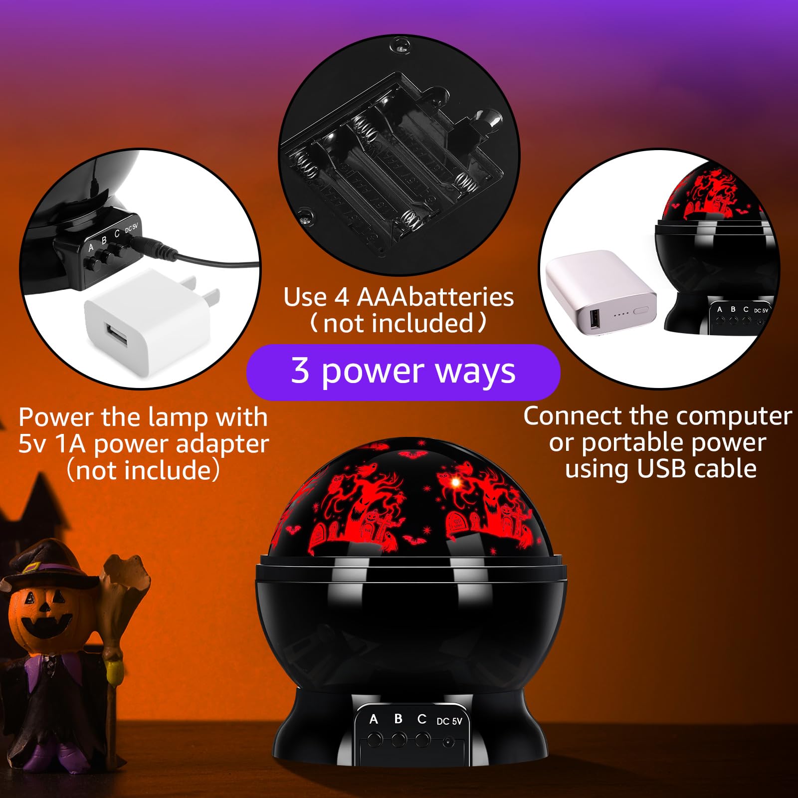 Rossesay Halloween Projector Lights Indoor Halloween Projection Light LED Spooky Ghost Bat Owl Pumpkin Decorative Outdoor Lighti