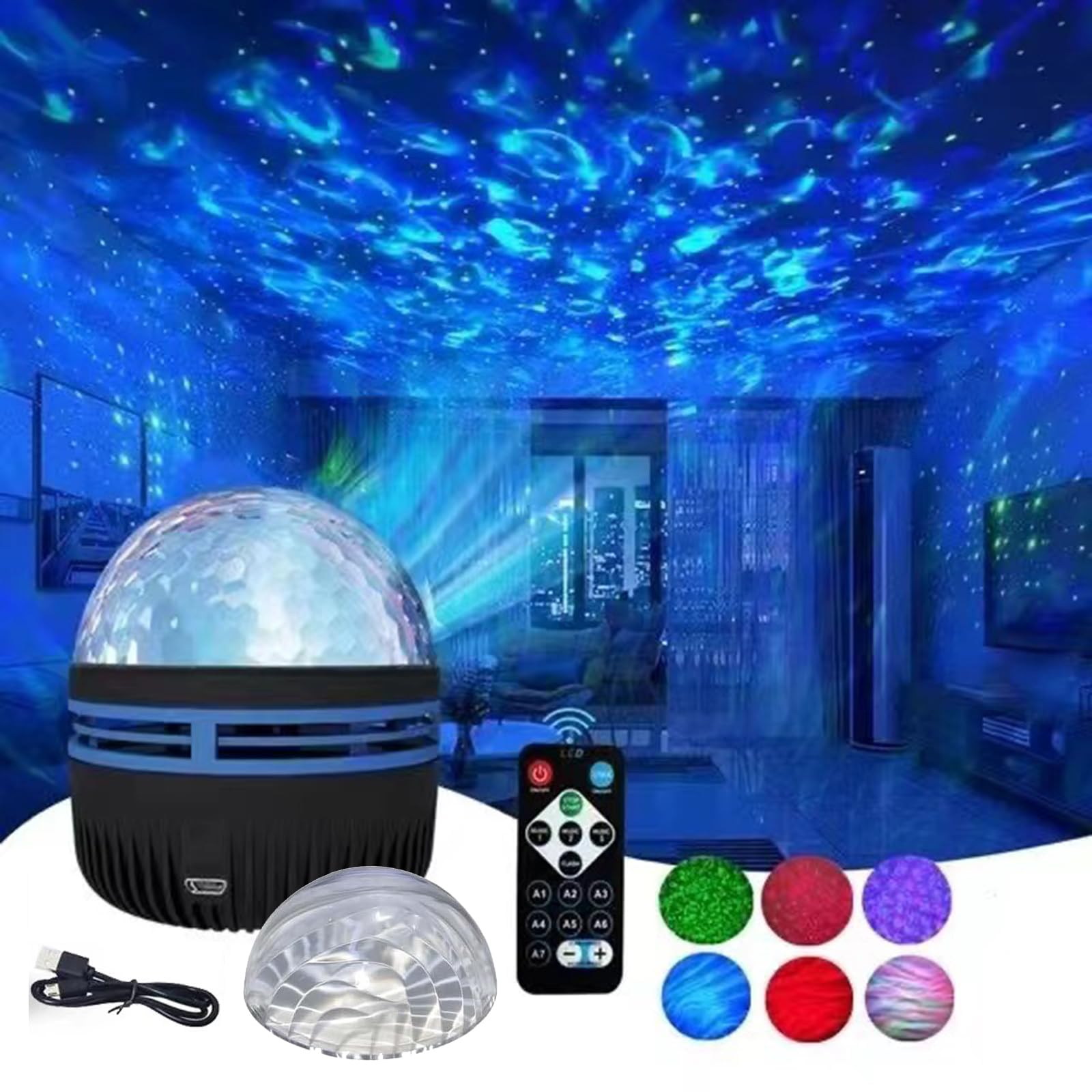 2 in 1 Northern Galaxy Light, Northern Lights and Ocean Wave Projector with Remote CoLntrol, RGB Colorful Night Light for Bedroo