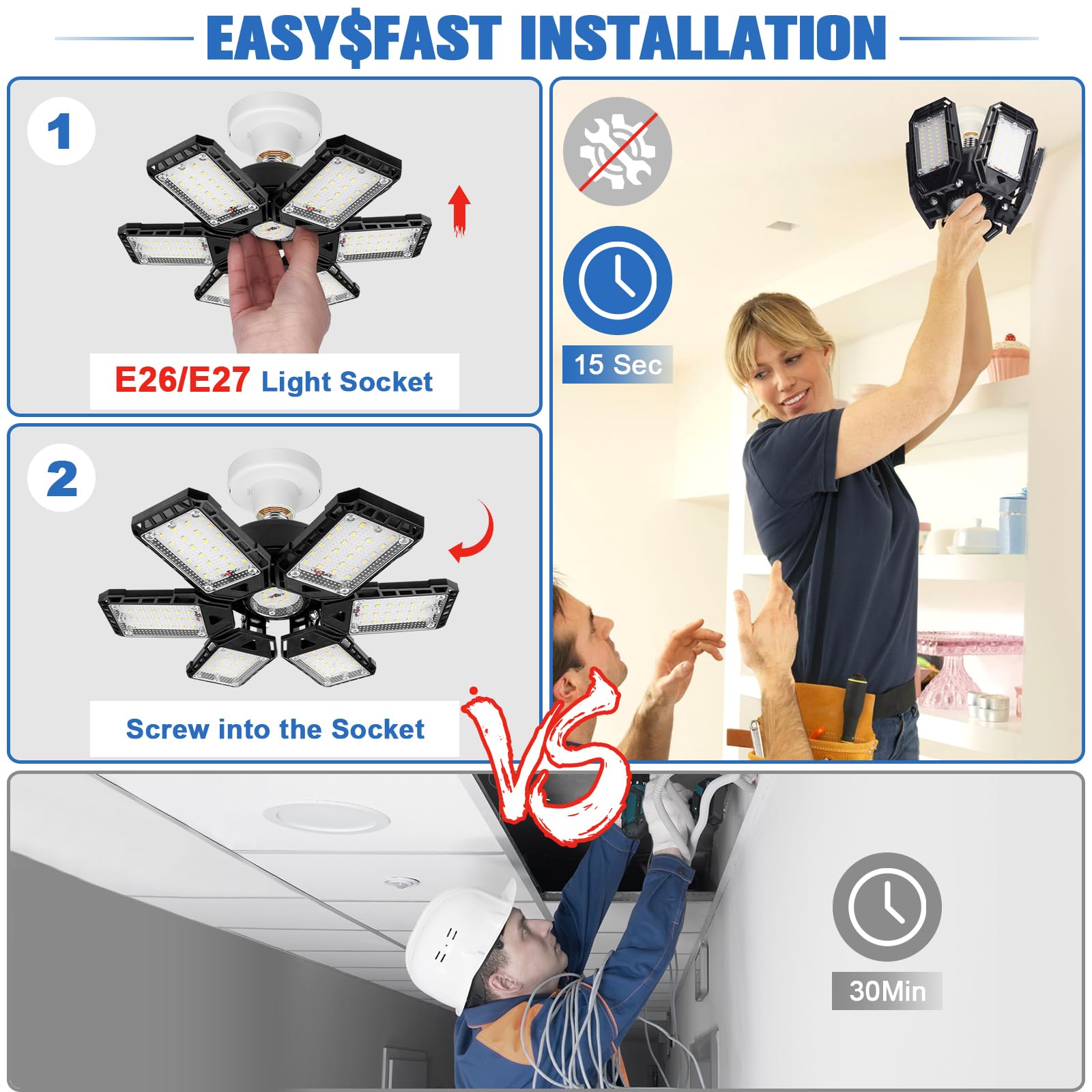 Aoretic Led Garage Lights 1 Pack -180W, 18000Lm 6500K Led Shop Light With 6+1 Deformable Panels, Basement Barn Light Garage Ceil