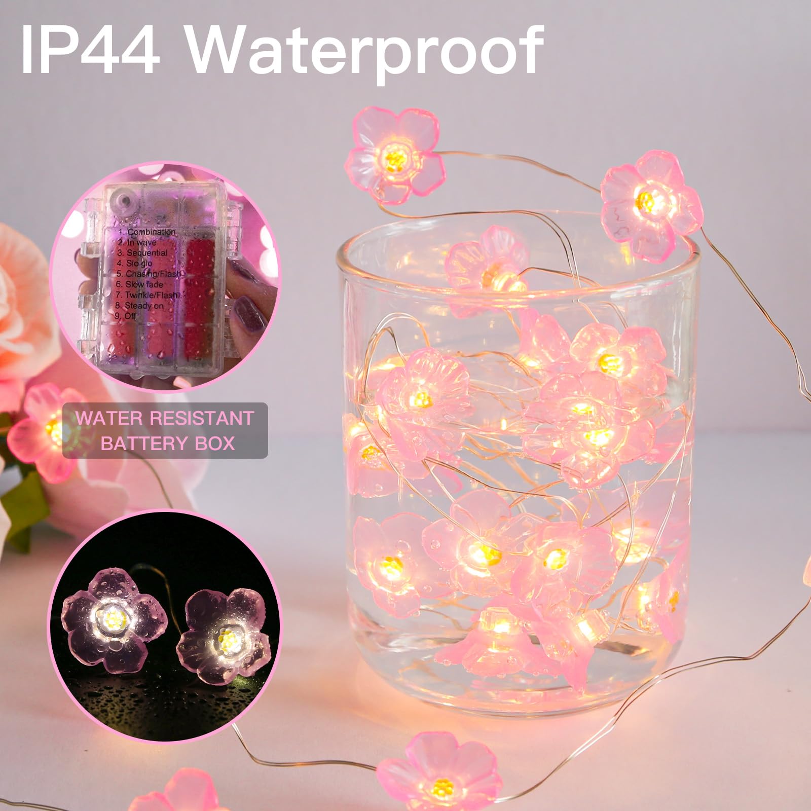 suddus Cherry Blossom Lights - 12.8 ft 40 LED Battery Operated Fairy Lights, Pink Decorative Lights for Bedroom & Holiday Decor