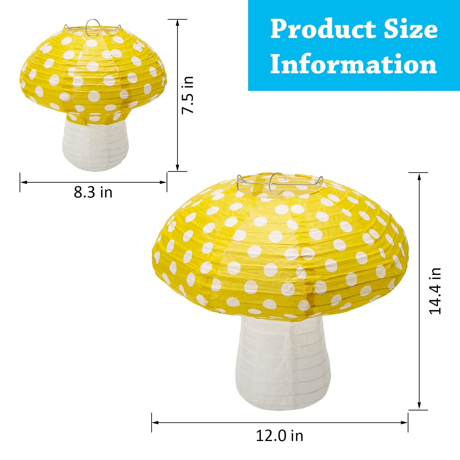 Windspeed 4Pcs Mushroom Shaped Paper Lanterns 8 inch & 12 inch Yellow for Nursery Garden Christmas Party Decoration