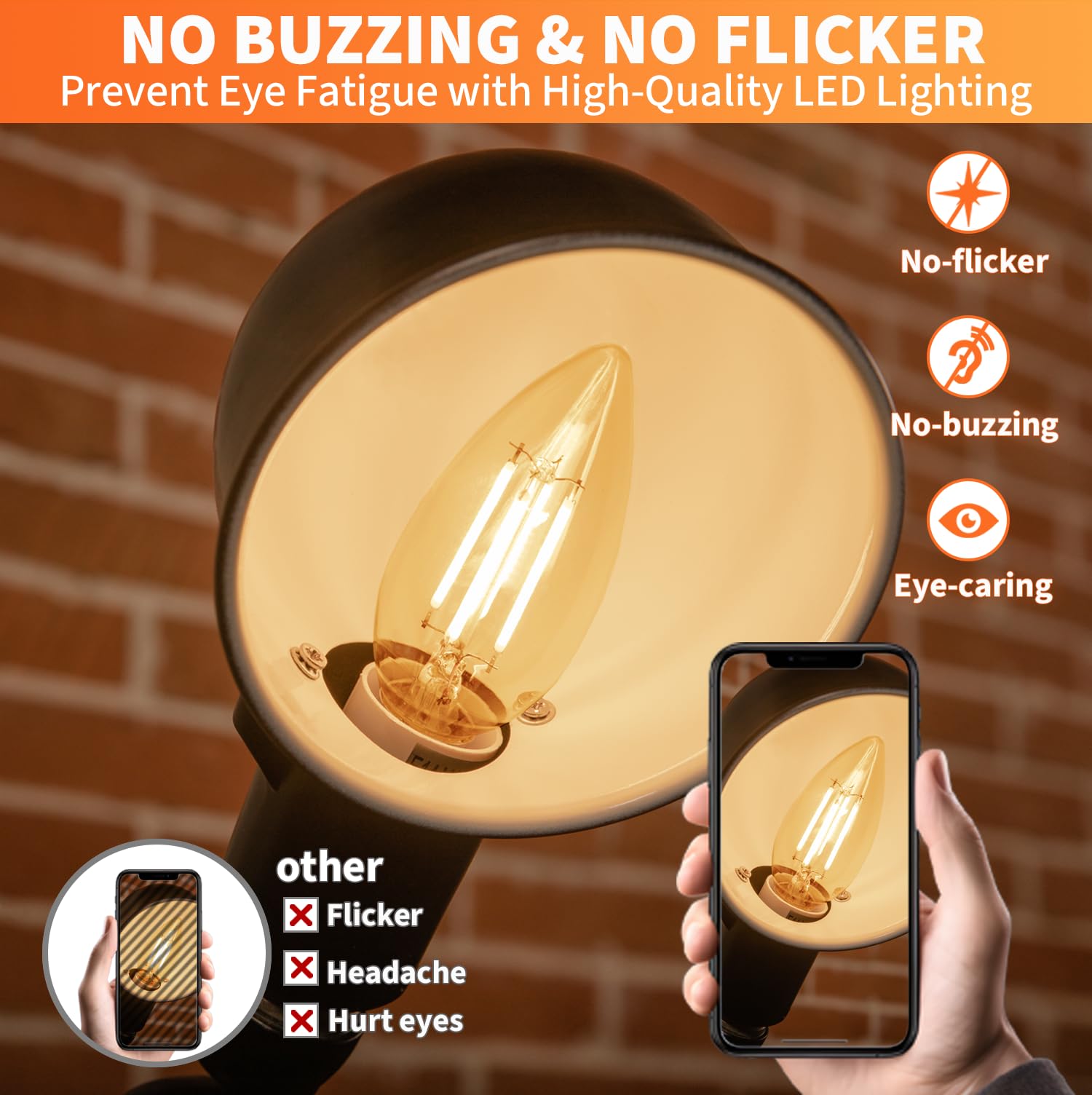 Alampever Led Chandelier Light Bulbs 40 Watt, B11 Candelabra Led Light Bulb, Dimmable E26 Led Bulbs 2200K Warm White, Amber Glas
