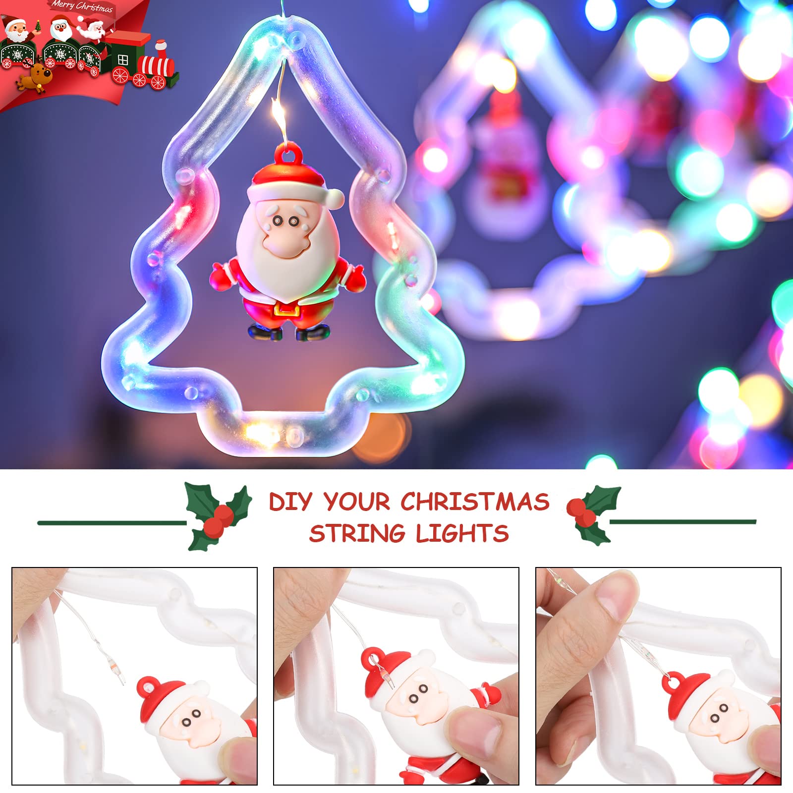 Bloomwin Christmas Window Lights Lighted Xmas Window Decorations - Tree Shape Ring Light With Ornament Curtain Light Indoor - Usb Novelty String Hanging Lights For Christmas Home Bedroom Decor