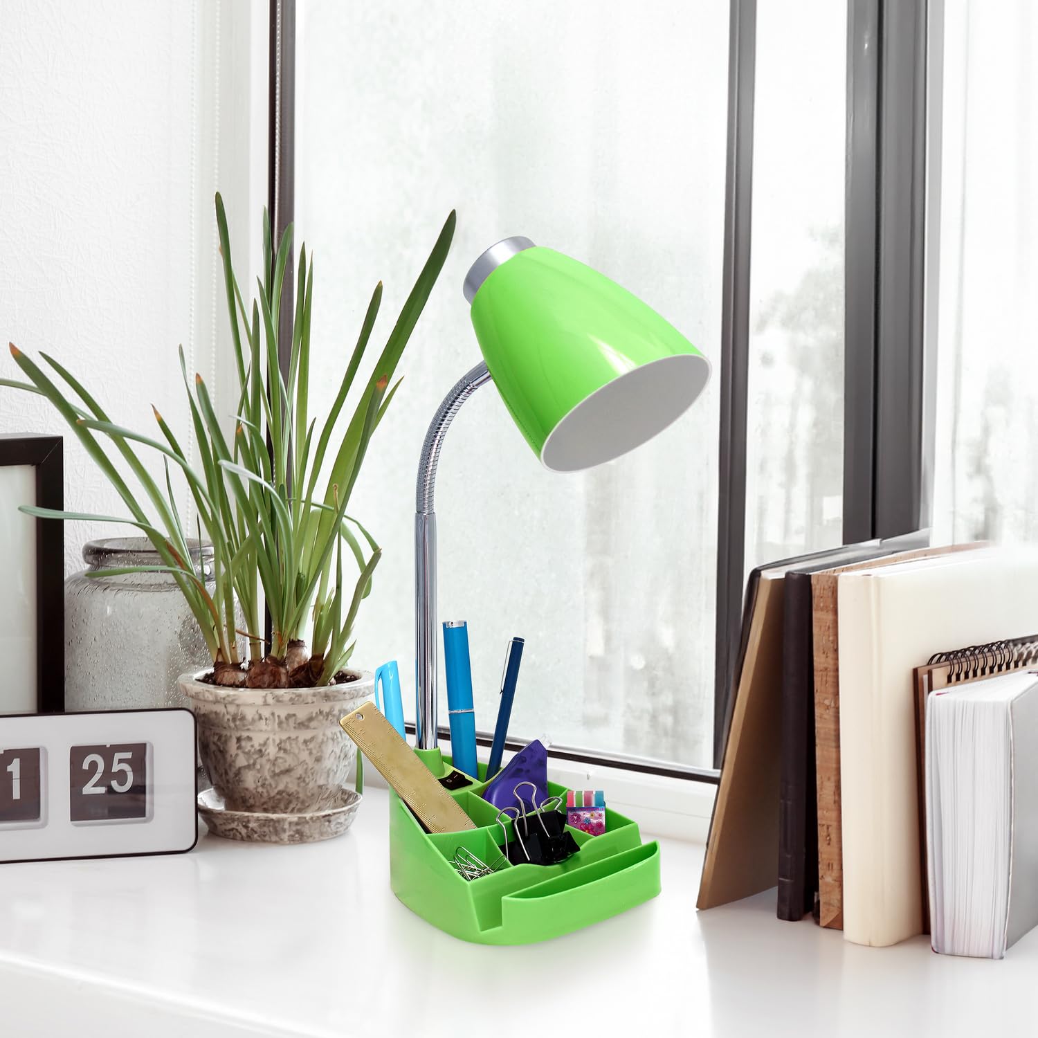 All The Rages Creekwood Home 18.5'' Green Flexible Gooseneck Organizer Plastic Desk Lamp