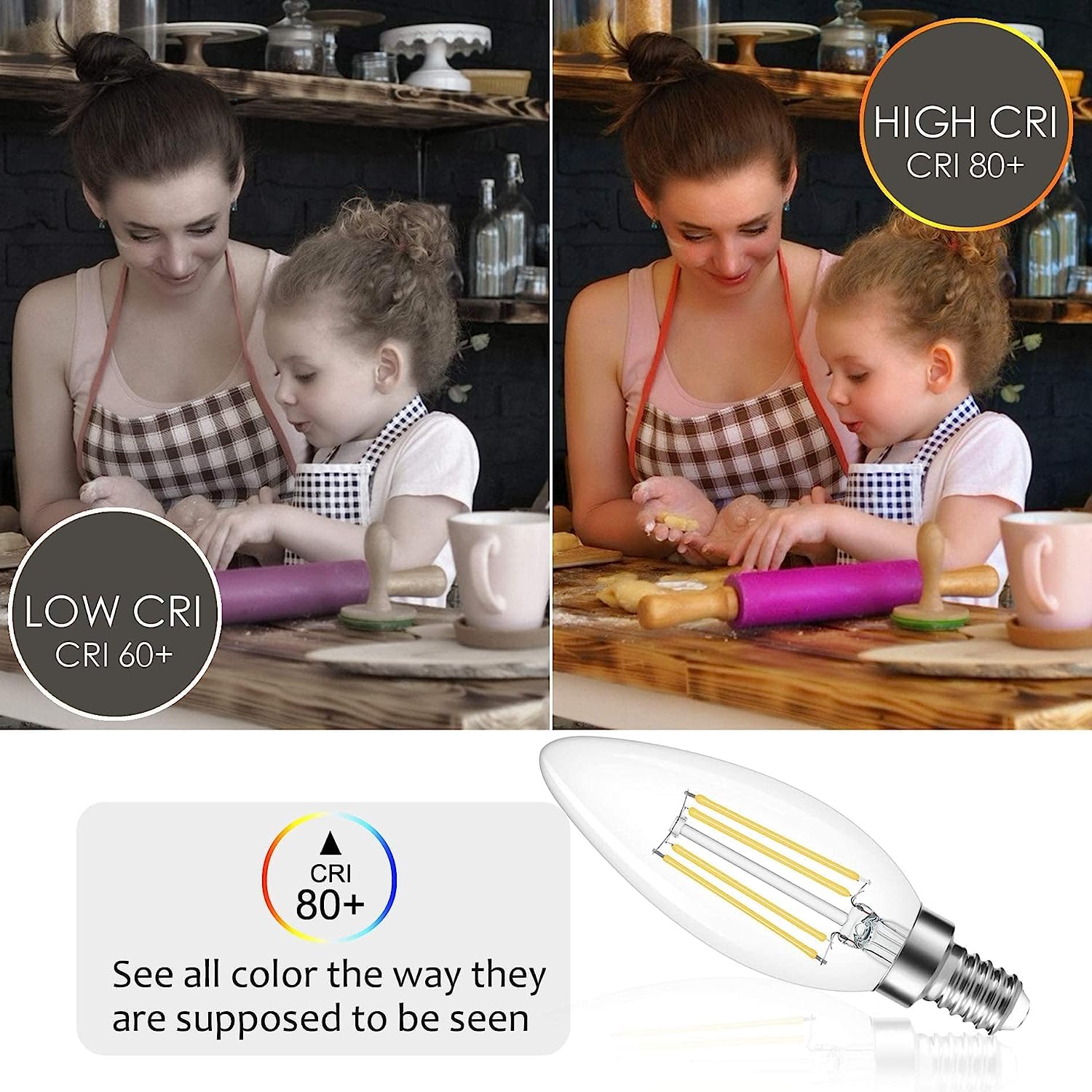 Cotanic Dimmable E12 Led Candelabra Bulbs, 4000K, 60W Equivalent, Clear Glass,