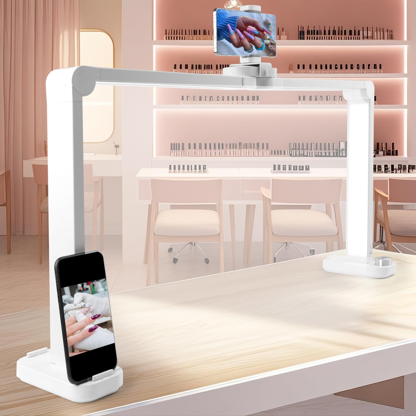 BQAN Nail Tech Lamp for Desk with Phone Holder, 33 40W Foldable Table Lamp for Nail, Lash Eyelash Extension, Tattoo - 3 Modes 30