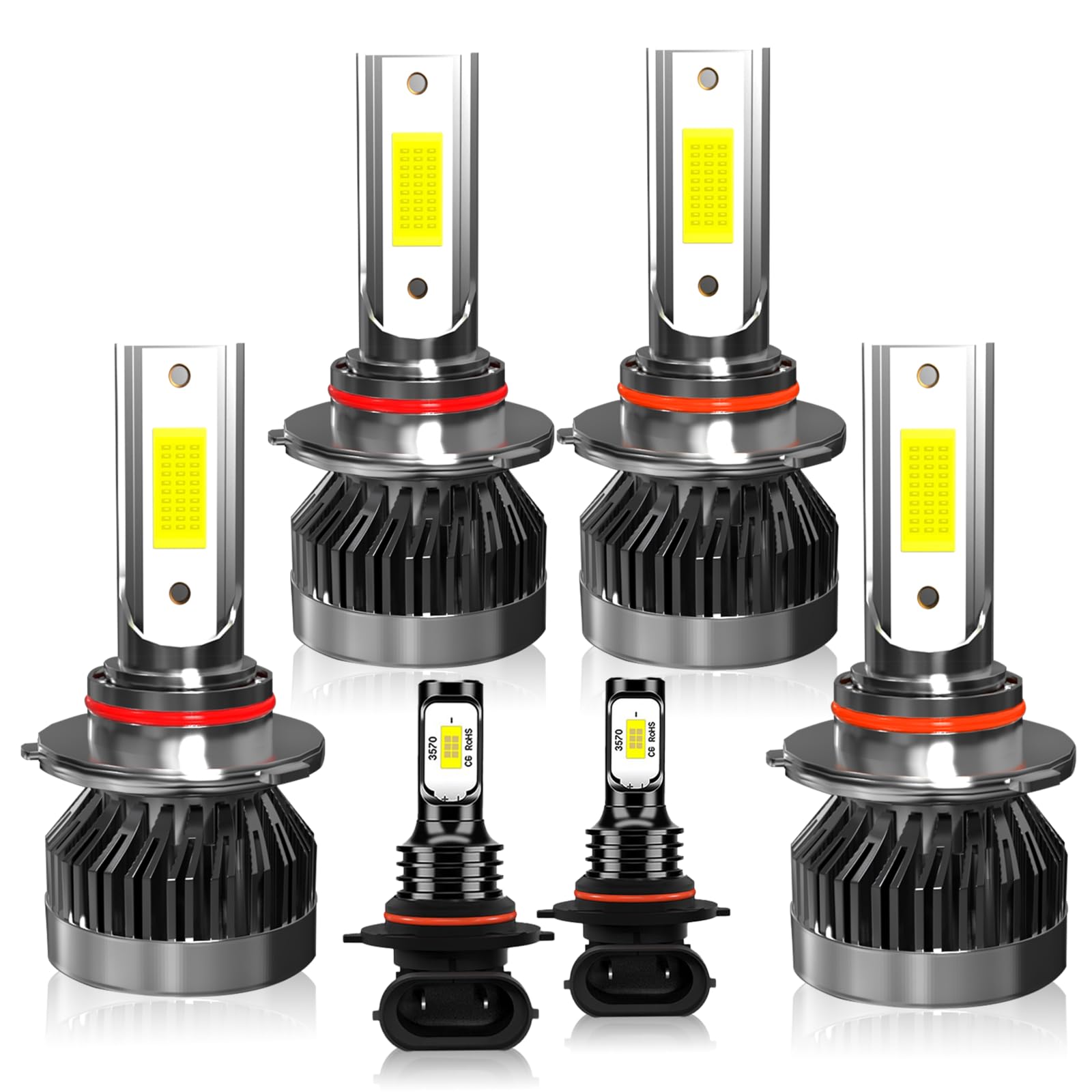Tsianhuzy Fit For 2004 2005 2006 2007 Toyota Highlander Light Combo High Beam Low Beam Fog Light Bulbs 6000K Lighting Spectrum Aluminum Housing Plug And Play Ip68 Pack Of 6