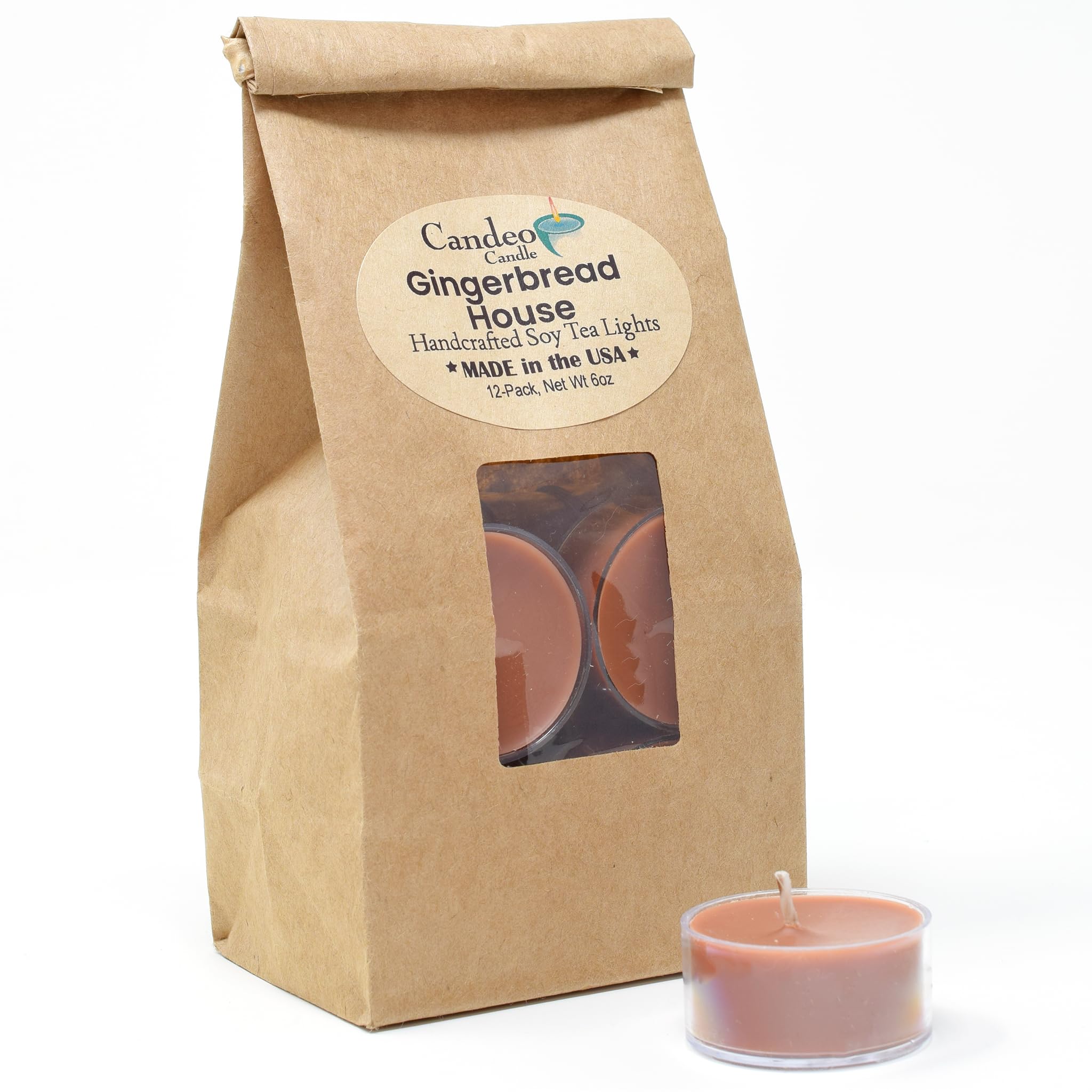 Candeo Candle'S Gingerbread House Scented Tealight Candles - 12 Pack - Soy Beeswax Blend - Handmade In Usa - Holiday Christmas Scents