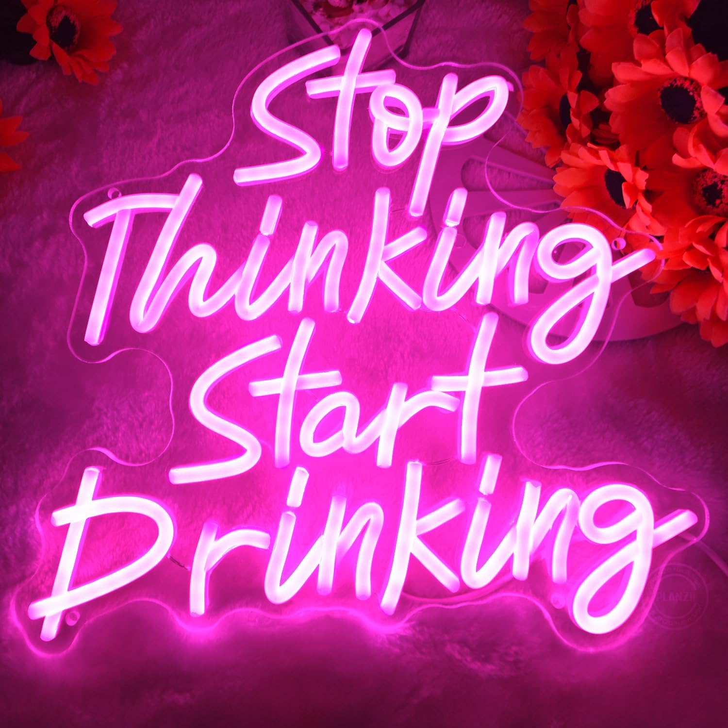 Planzo Neon Sign Wall Decor - LED Light for Home Bar, Bistro, Garage, 12.6in W x 13.4in H, Pink