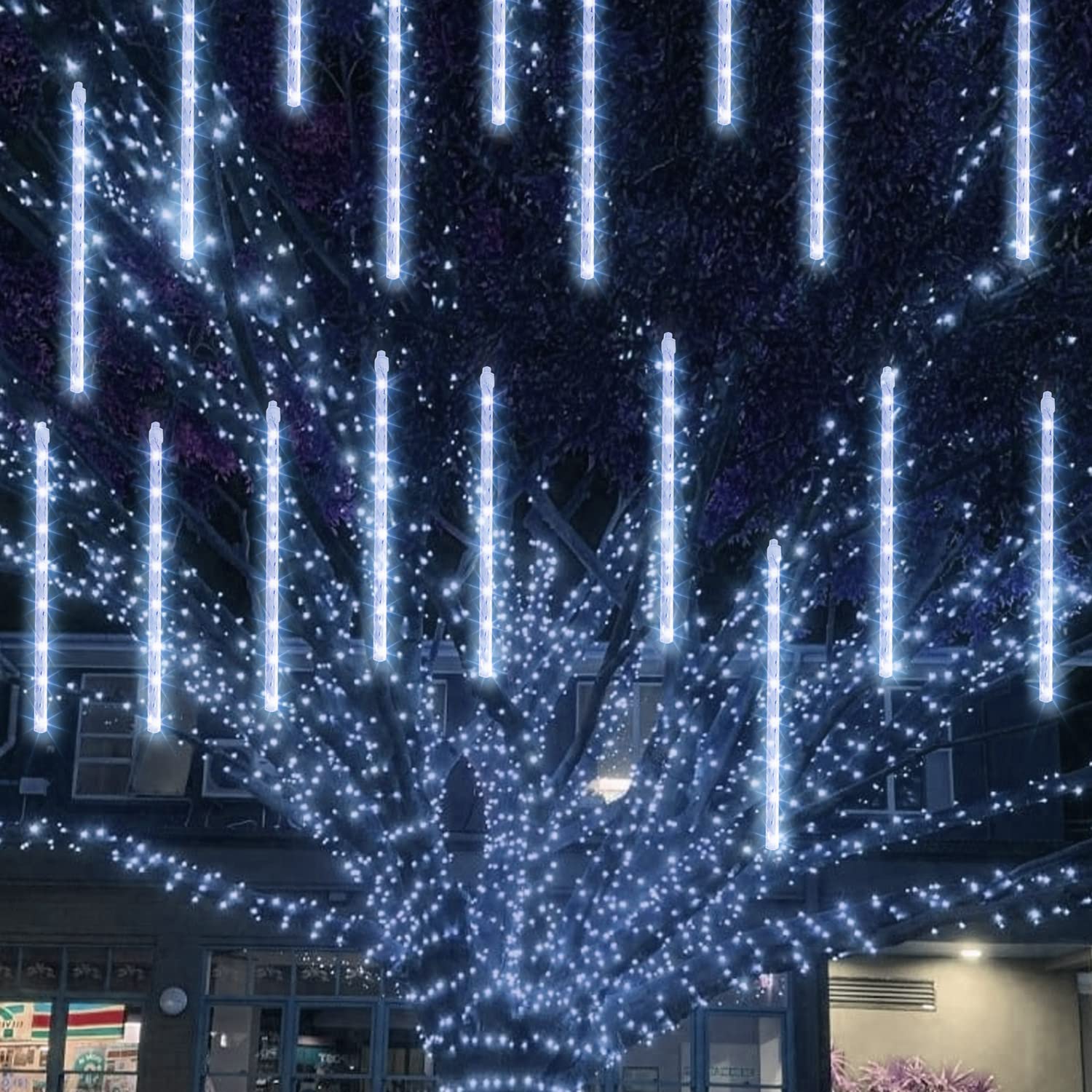 Tw Shine White Christmas Meteor Shower Lights Outdoor, 288Led 12'' 8 Tubes Waterproof Christmas Lights Outdoor Plug In, Snow Fal