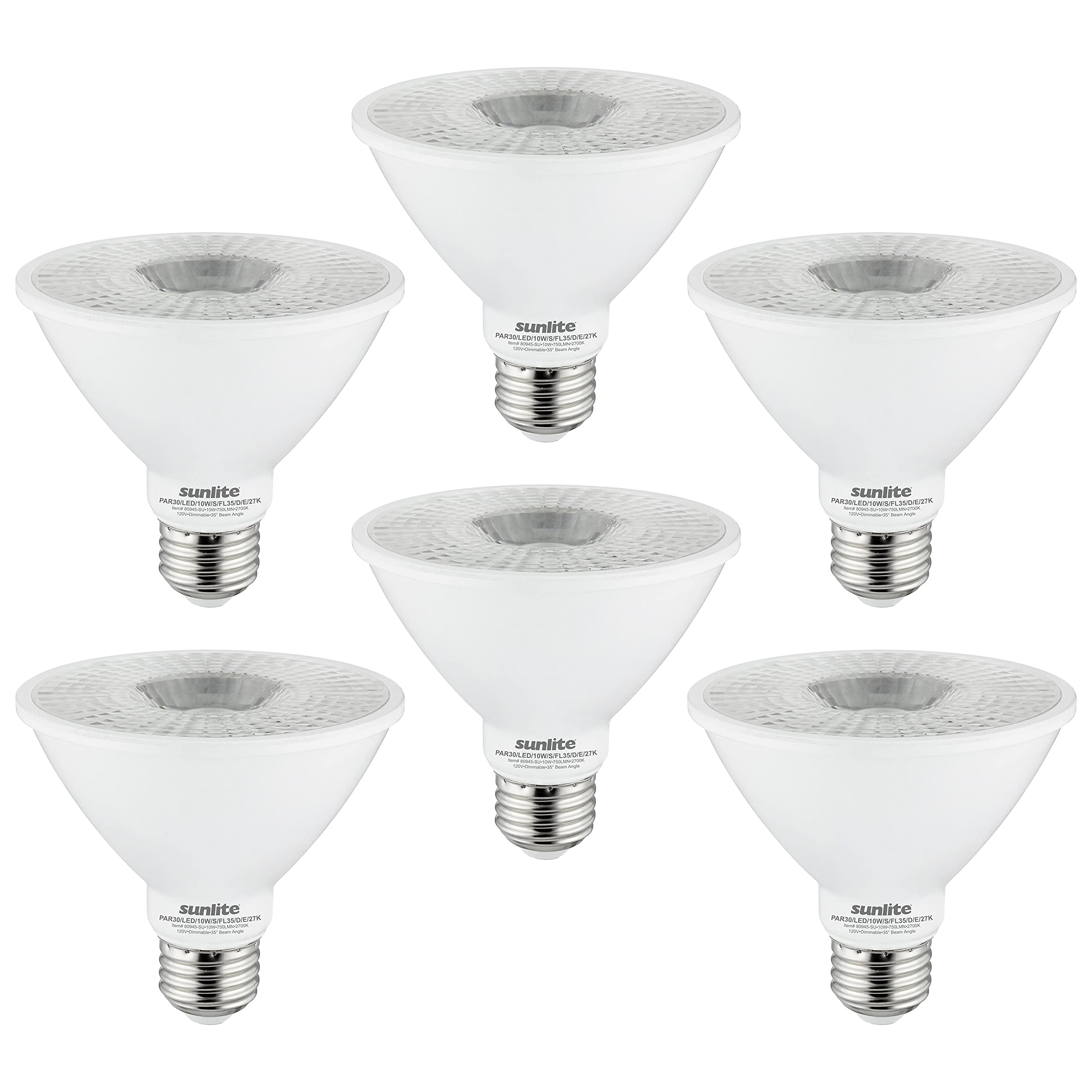 Sunlite LED PAR30 Flood Light Bulb, 9W (75W Equivalent), 850 Lumens, Dimmable, 3000K Warm White, 6 Count, Model 409